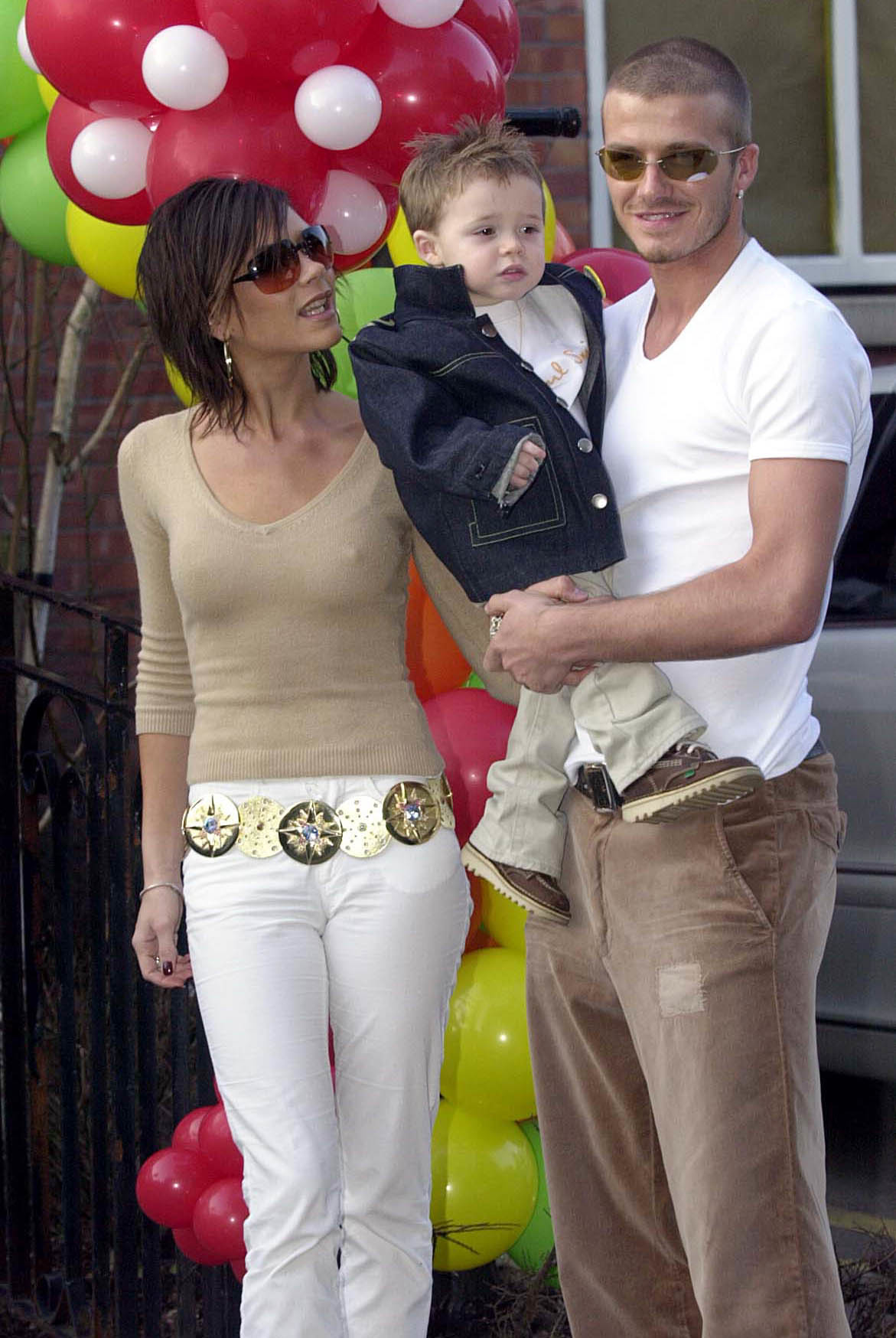 Manchester United footballer David Beckham and his Spice Girl wife Victoria Beckham throw a second birthday party for their son Brooklyn, at the Wacky Warehouse, County Hotel, in Alderley Edge, Cheshire. * 13/3/2001: Beckham is most men's idea of the perfect father, according to a survey out. The Manchester United footballer and father of two-year-old Brooklyn topped the poll of perfect parents in a survey of first-time dads. Oasis star Liam Gallagher, who has one child and is currently expecting another by All Saints singer Nicole Appleton, was named the worst role model for new fathers. More than 400 men in the UK were questioned for the poll by medical insurers Norwich Union Healthcare. 22/02/02 David and Victoria Beckham announced that they are expecting their second child in September. 23/02/02 David and Victoria Beckham, who have announced they are expecting a second child, appear the most devoted of celebrity couples. The Manchester United star first spotted his future bride while watching a Spice Girls performance on TV and it was love at first sight. He later said: The first time I set eyes on her I knew that if I met this girl I would marry her and love her for the rest of my life. 09/07/03 : David Beckham and his wife Victoria as they threw a second birthday party for son Brooklyn, at the Wacky Warehouse, County Hotel, in Alderley Edge, Cheshire. Beckham is most people's idea of the best role model for fatherhood after their own dad, according to a survey for Pregnancy and Birth magazine. Michael Jackson was voted the worst role model, followed by Oasis star Liam Gallagher.
