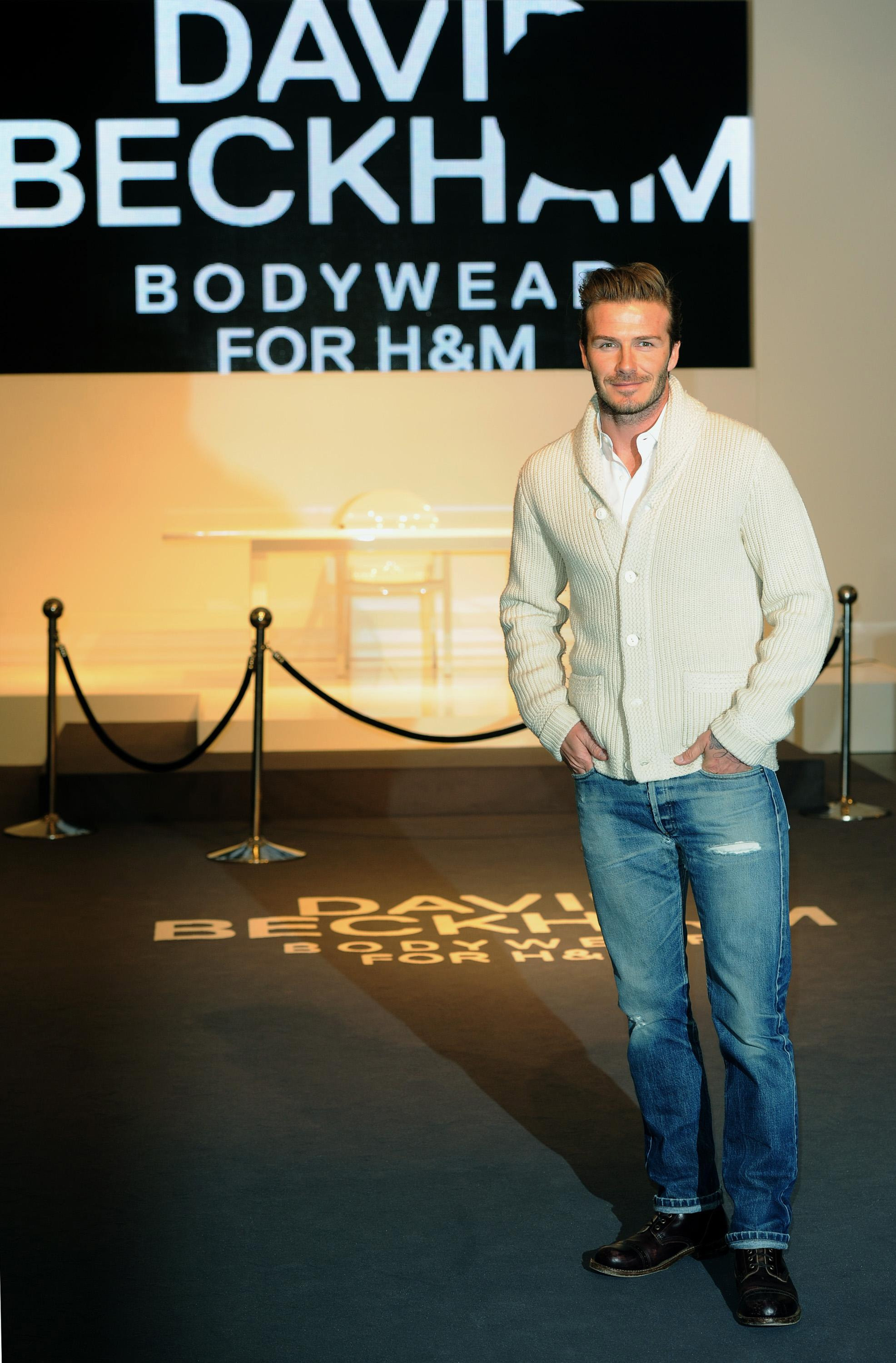 David Beckham at the H&;M store on Regent Street, London to launch his new Bodywear collection.