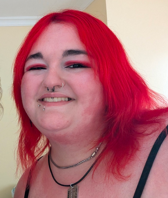 A woman with red hair