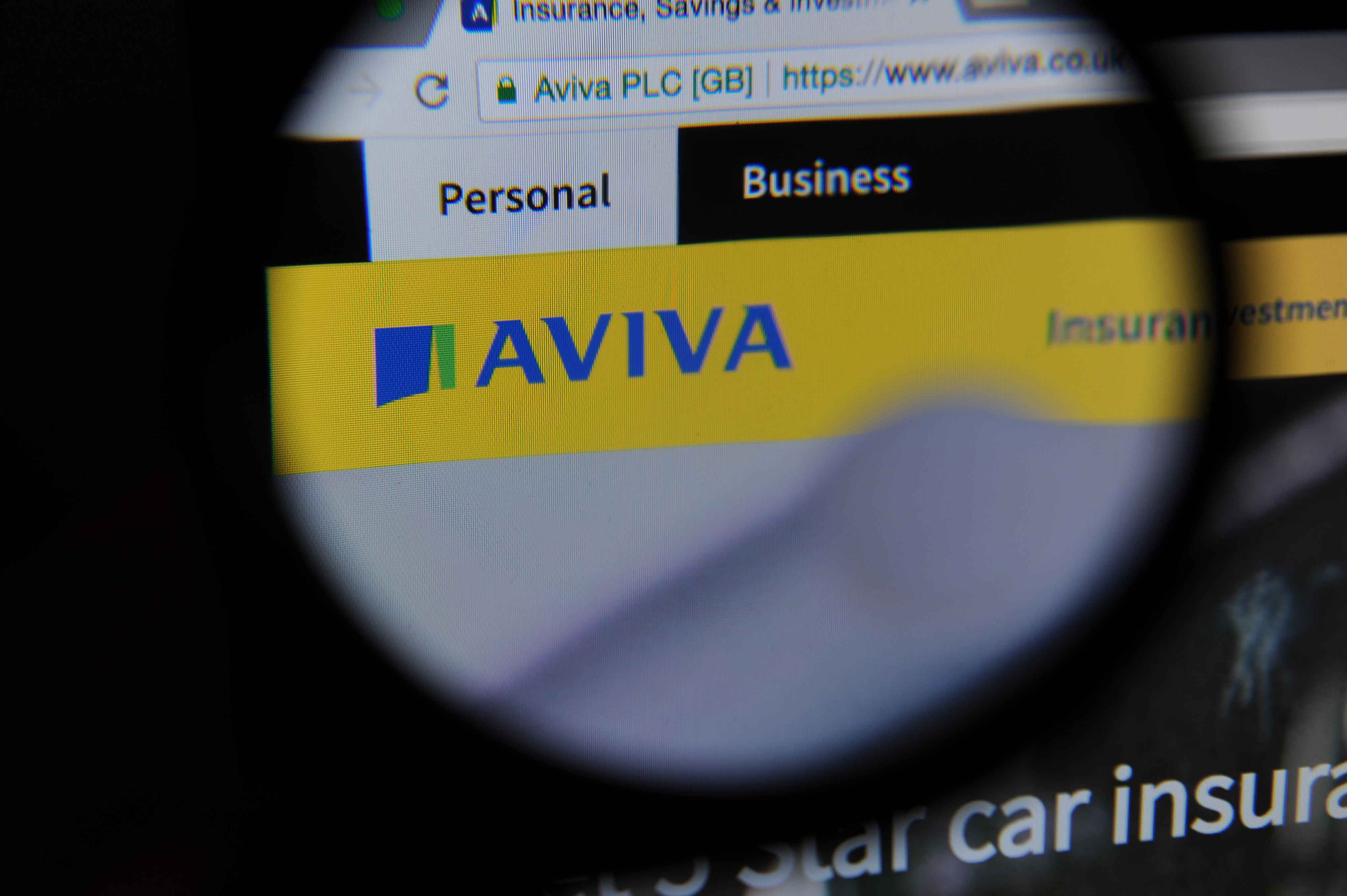 Aviva insurance company on a computer screen