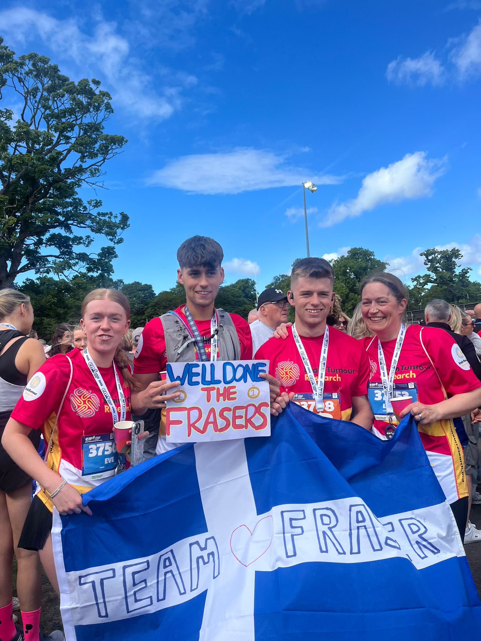 The Fraser family completing the Edinburgh half Marathon L-R Eve, Leighton, Kieran, and Louise Fraser