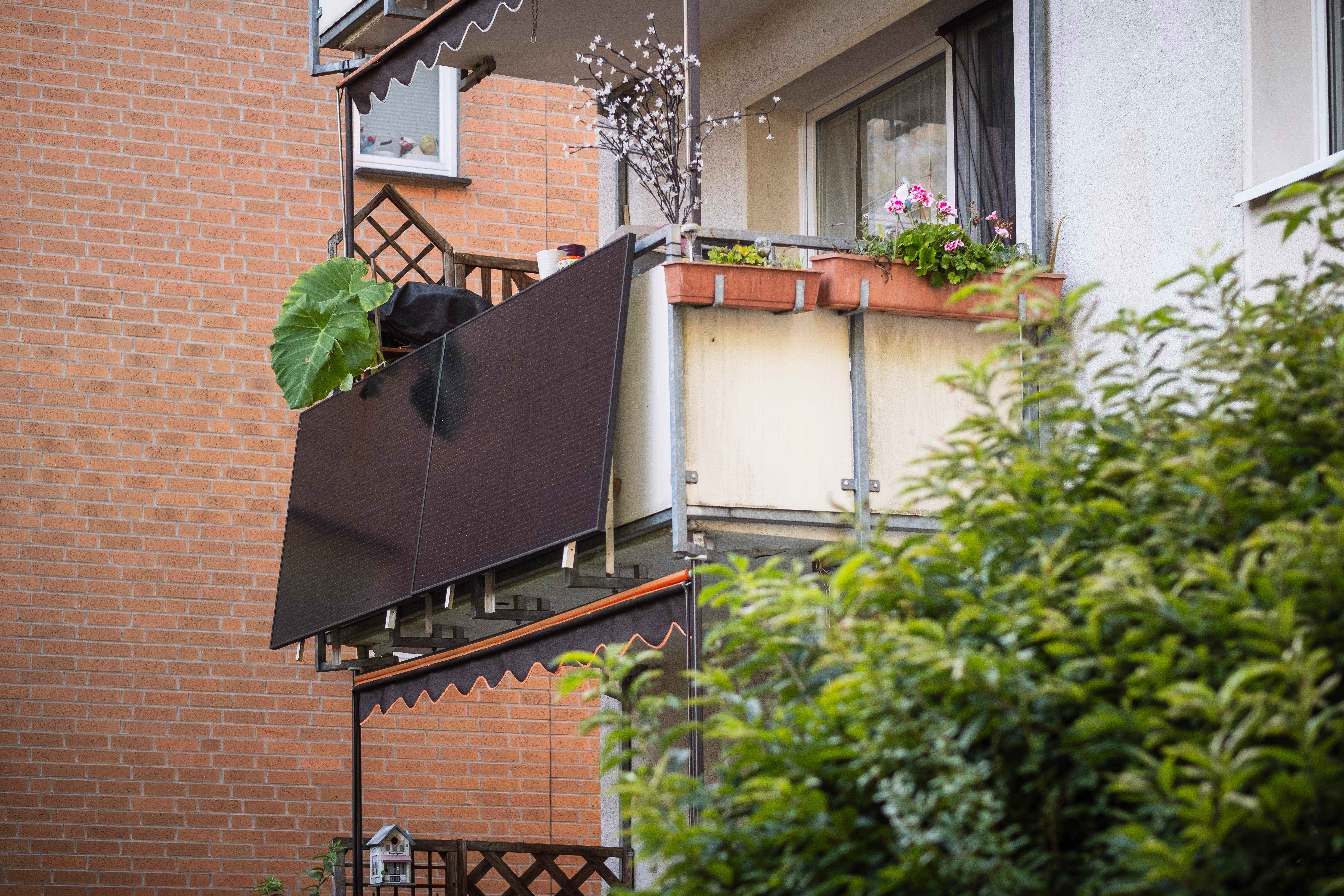 Balcony solar panels on an apartment balcony in Germany