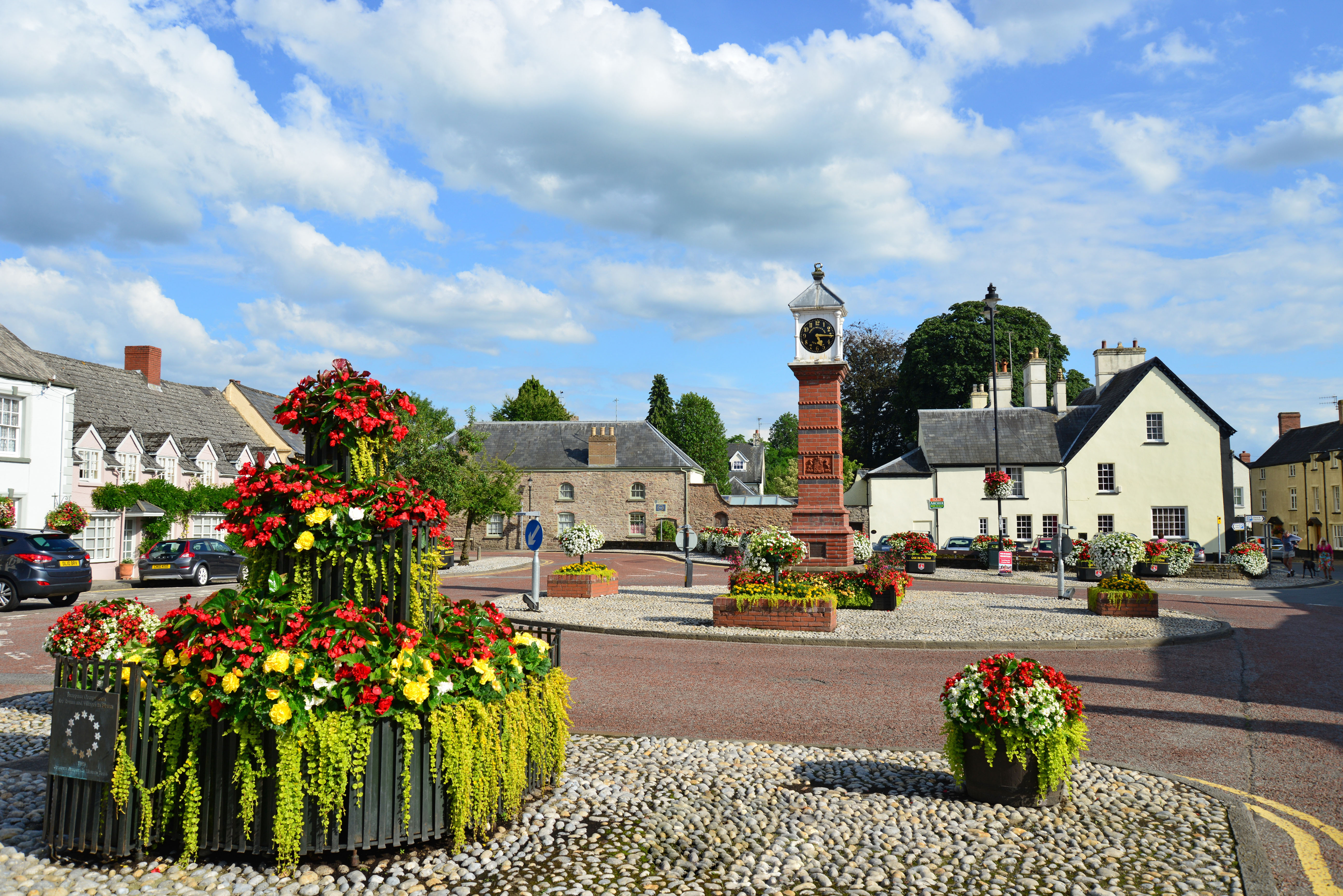 Twyn Square and clock tower, Usk, Monmouthshire, Wales 