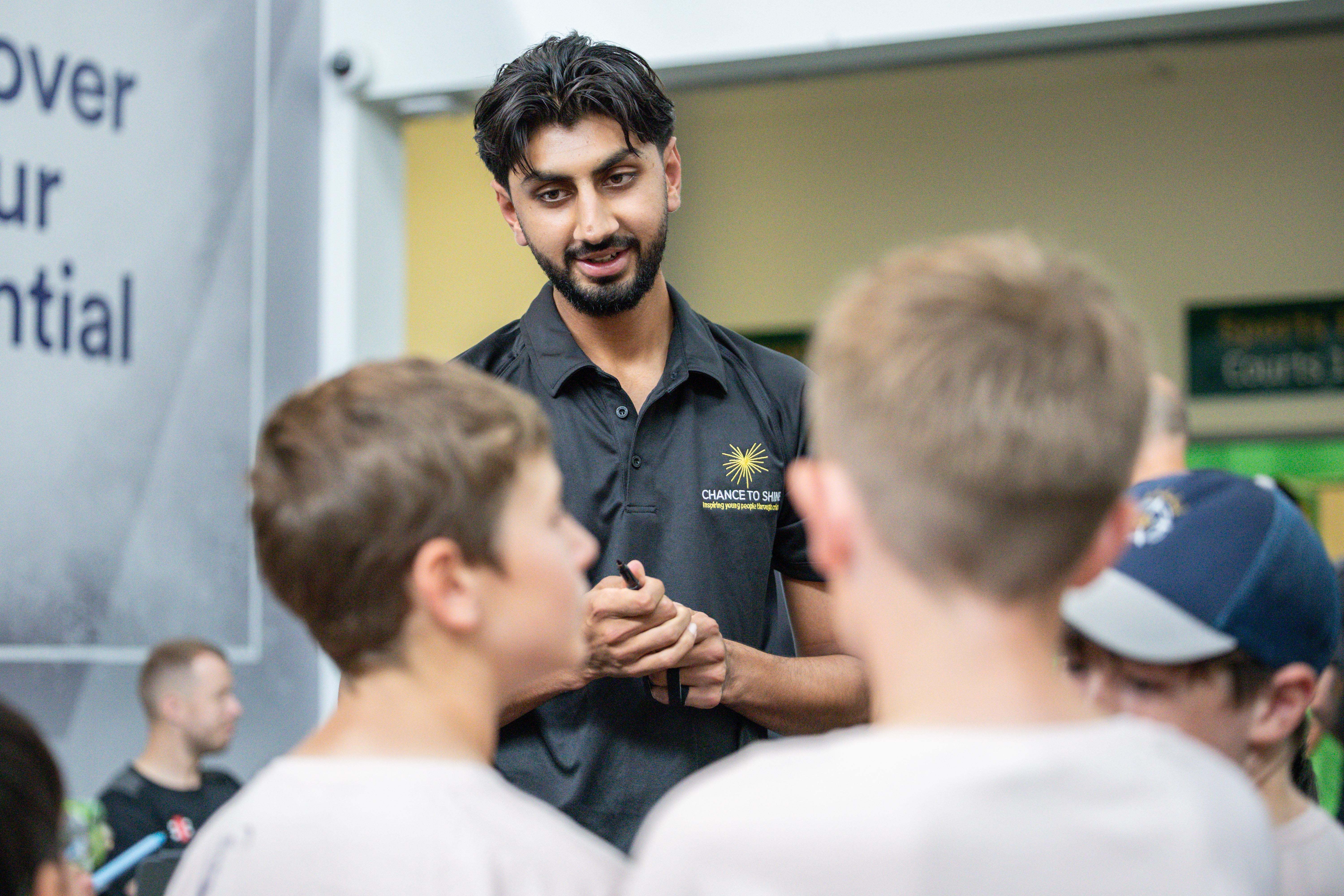 Shoaib Bashir at a Chance to Shine event in Nottingham