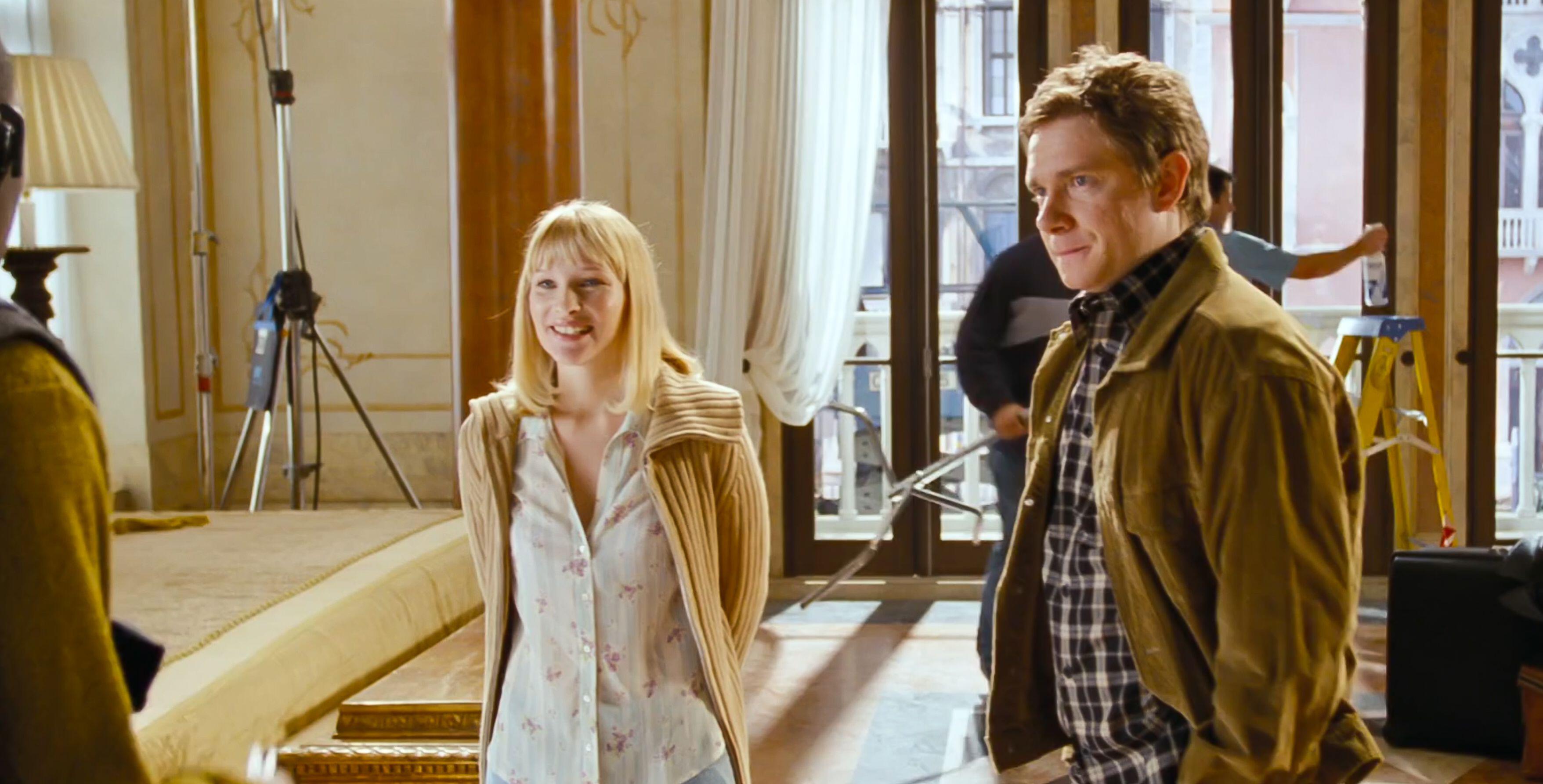Joanna Page and Martin Freeman in a scene from Love Actually (Alamy/PA)
