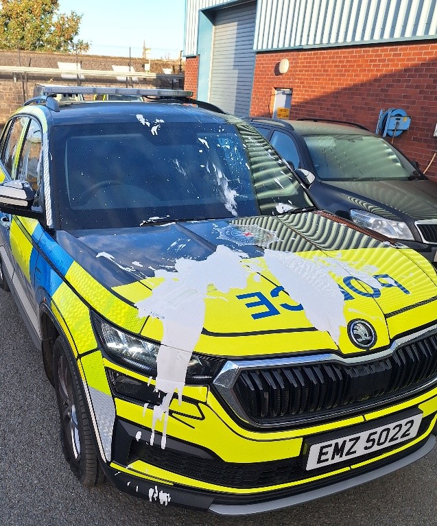 A damage police car