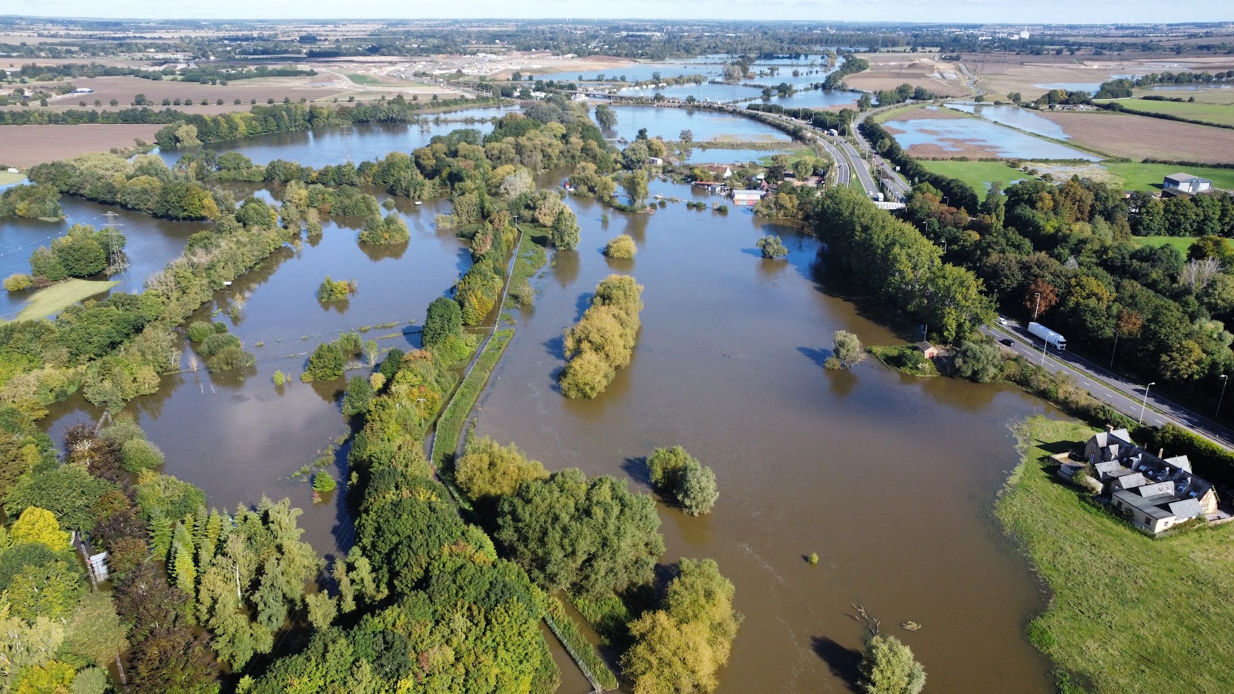 Drone image of flooding near Tempsford