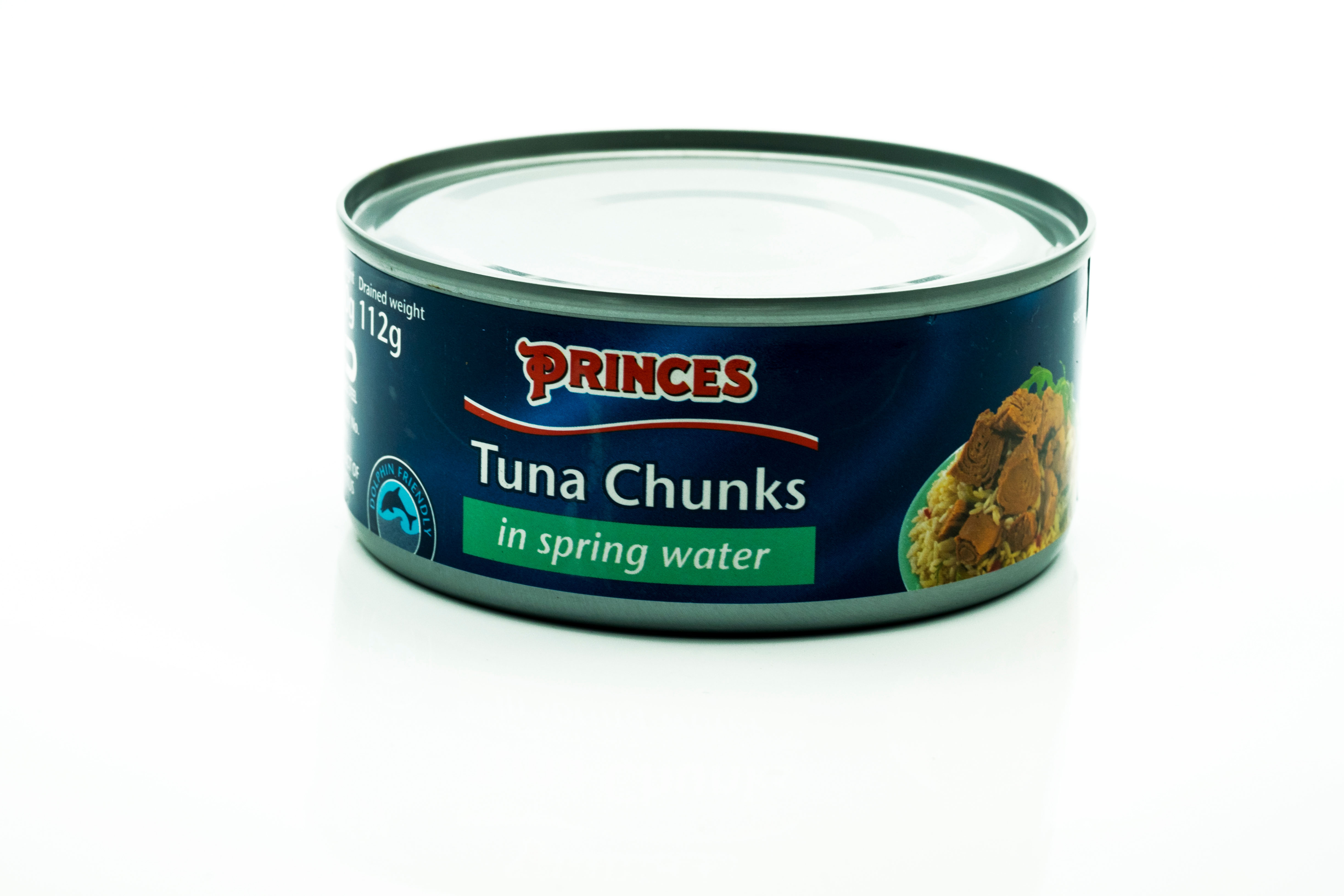 Can of Princes tuna chunks tin tinned fish princes cut out white background copy space