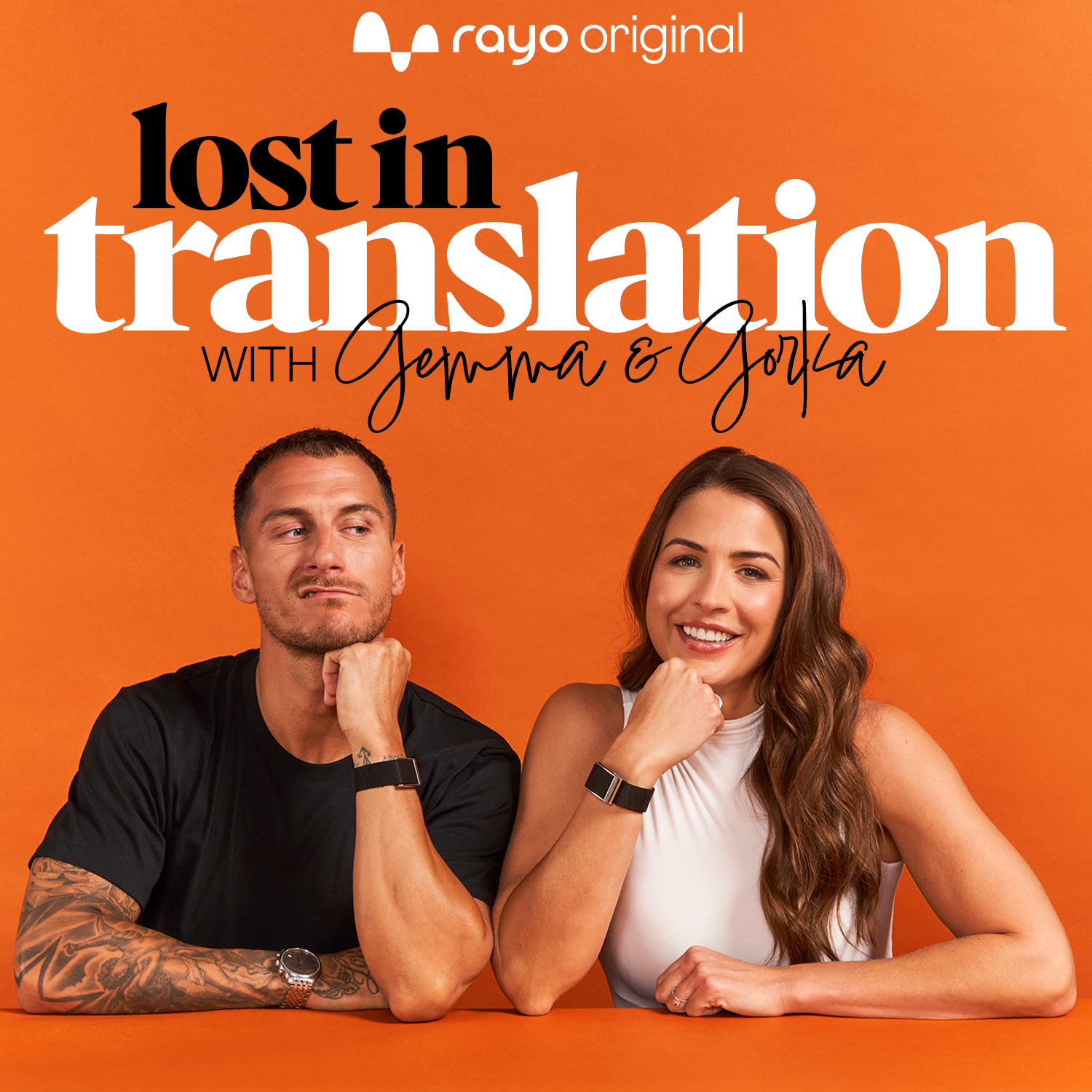 Lost in translation podcast cover shot of podcast hosts Gemma Atkinson and Gorka Márquez