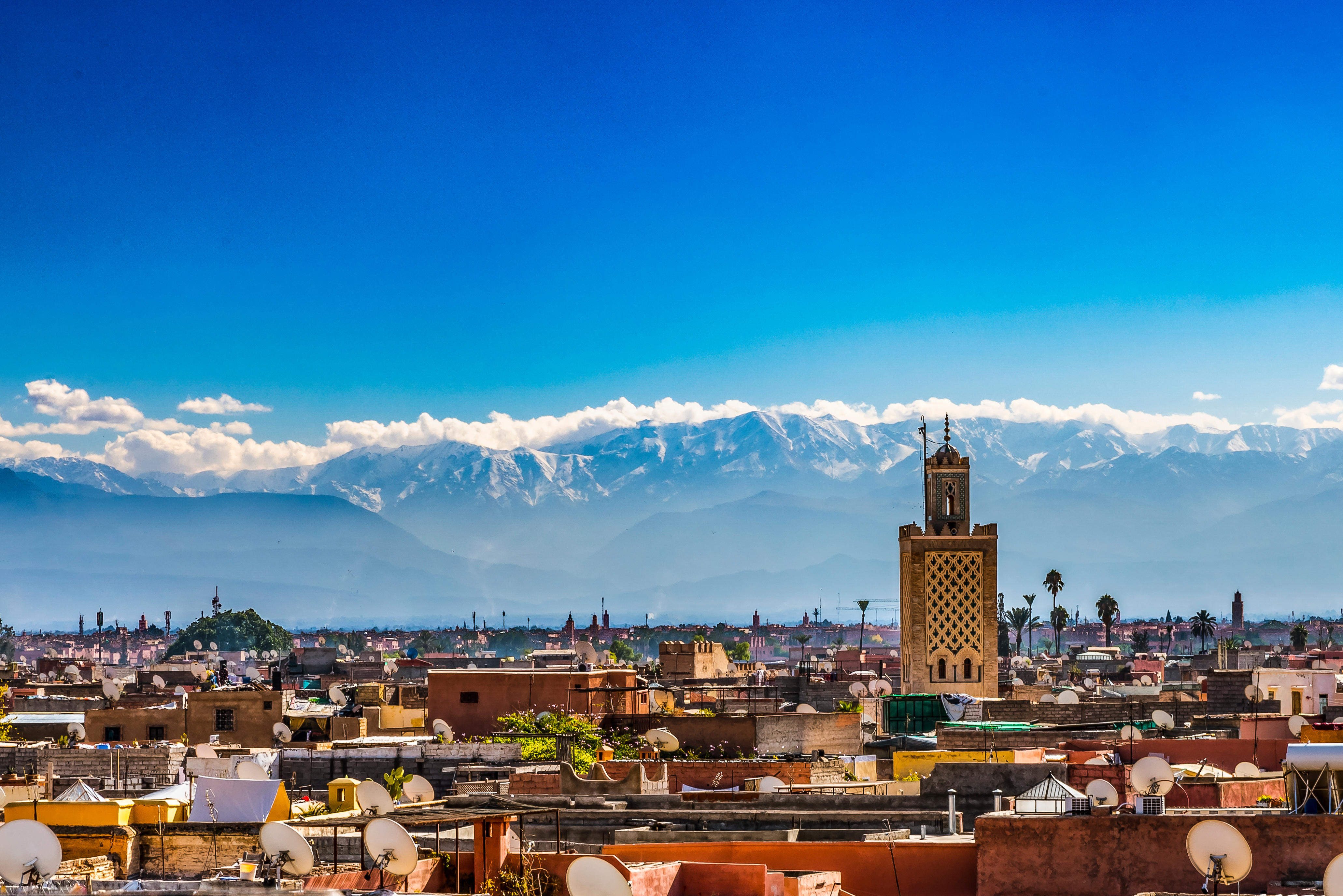Marrakech, Morocco with Atlas mountains in the distance