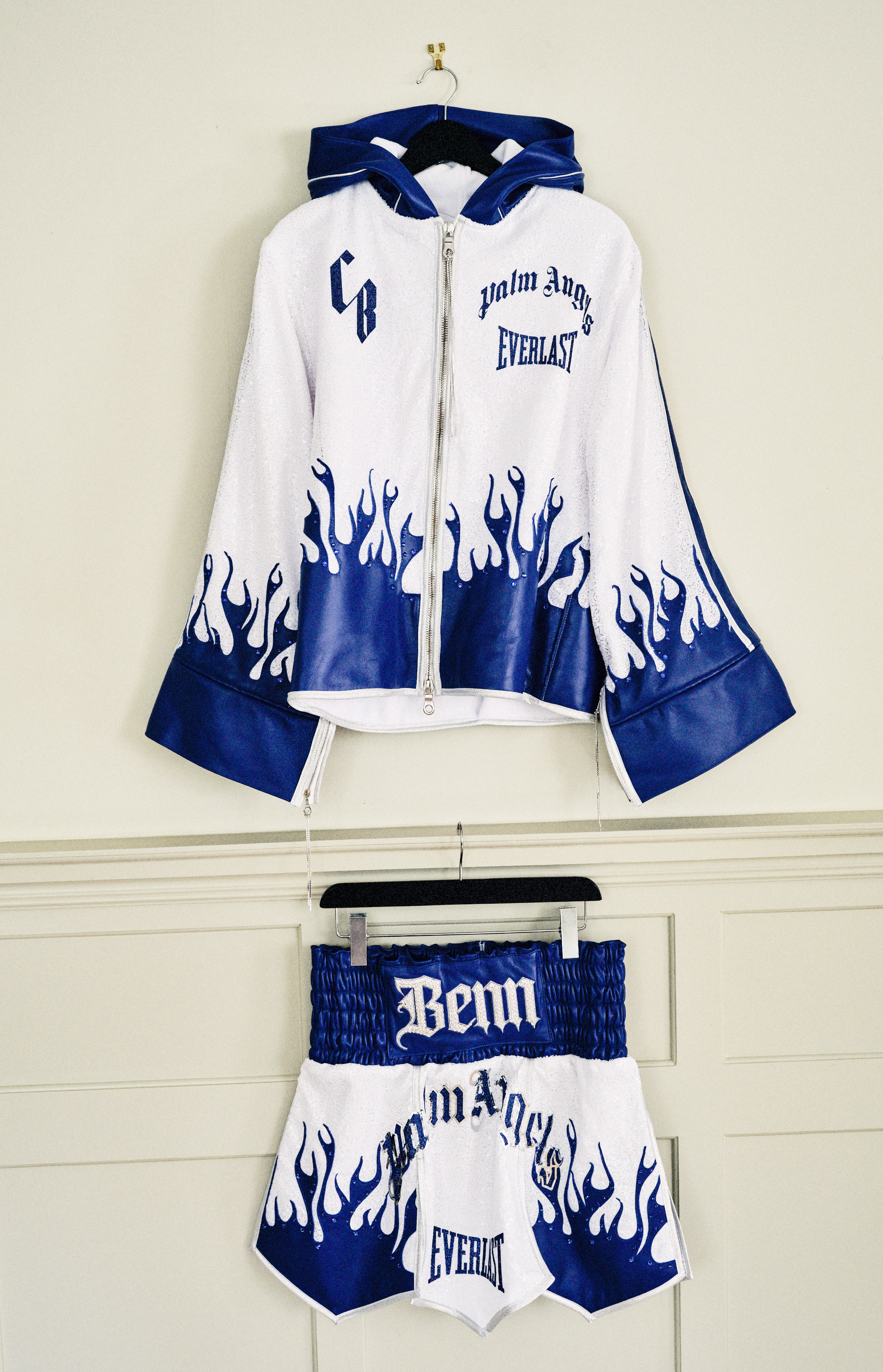 Conor Benn's full bespoke kit hung up