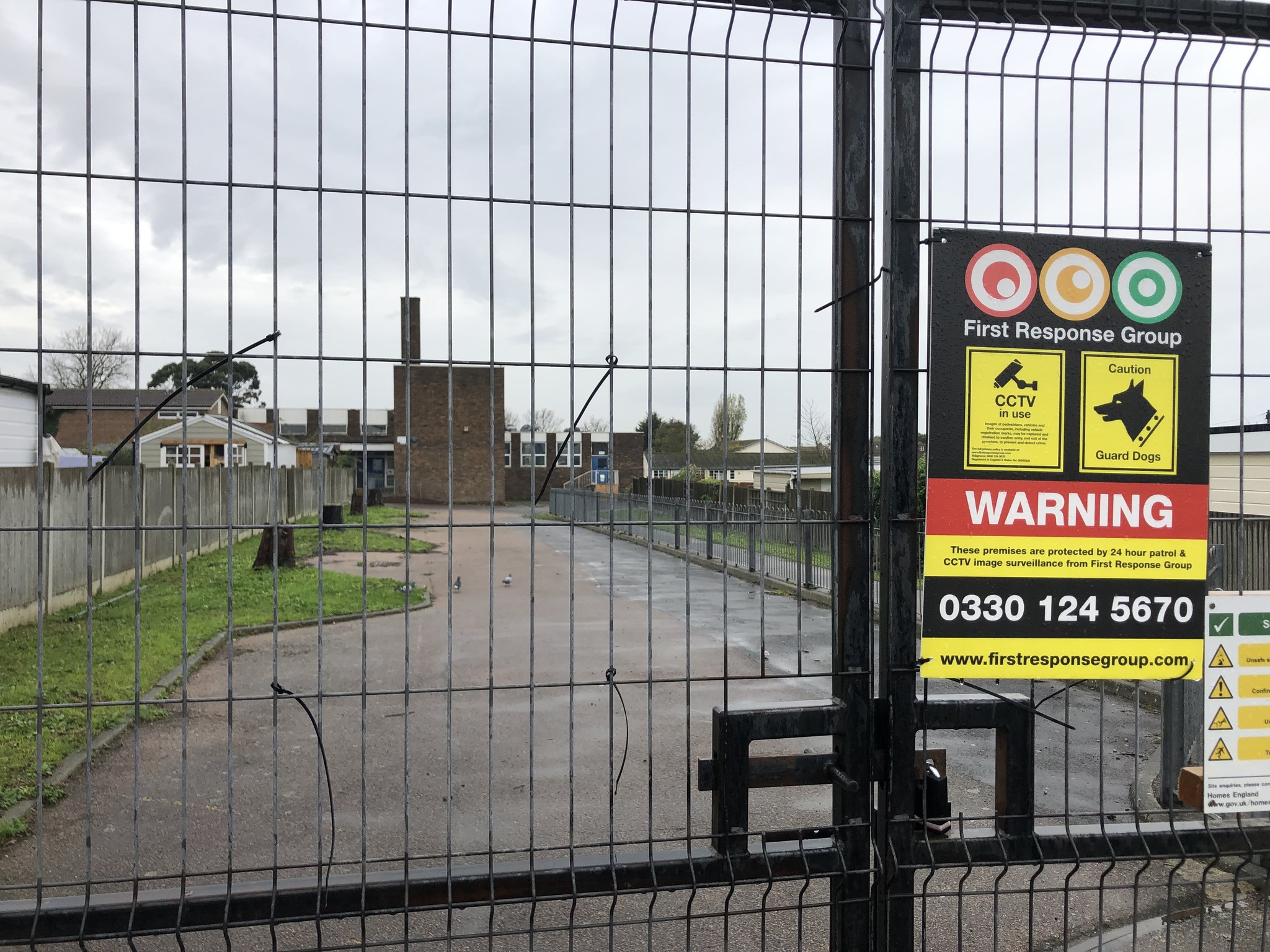 Closed gates at the former site of Halfway Houses Primary School, Kent
