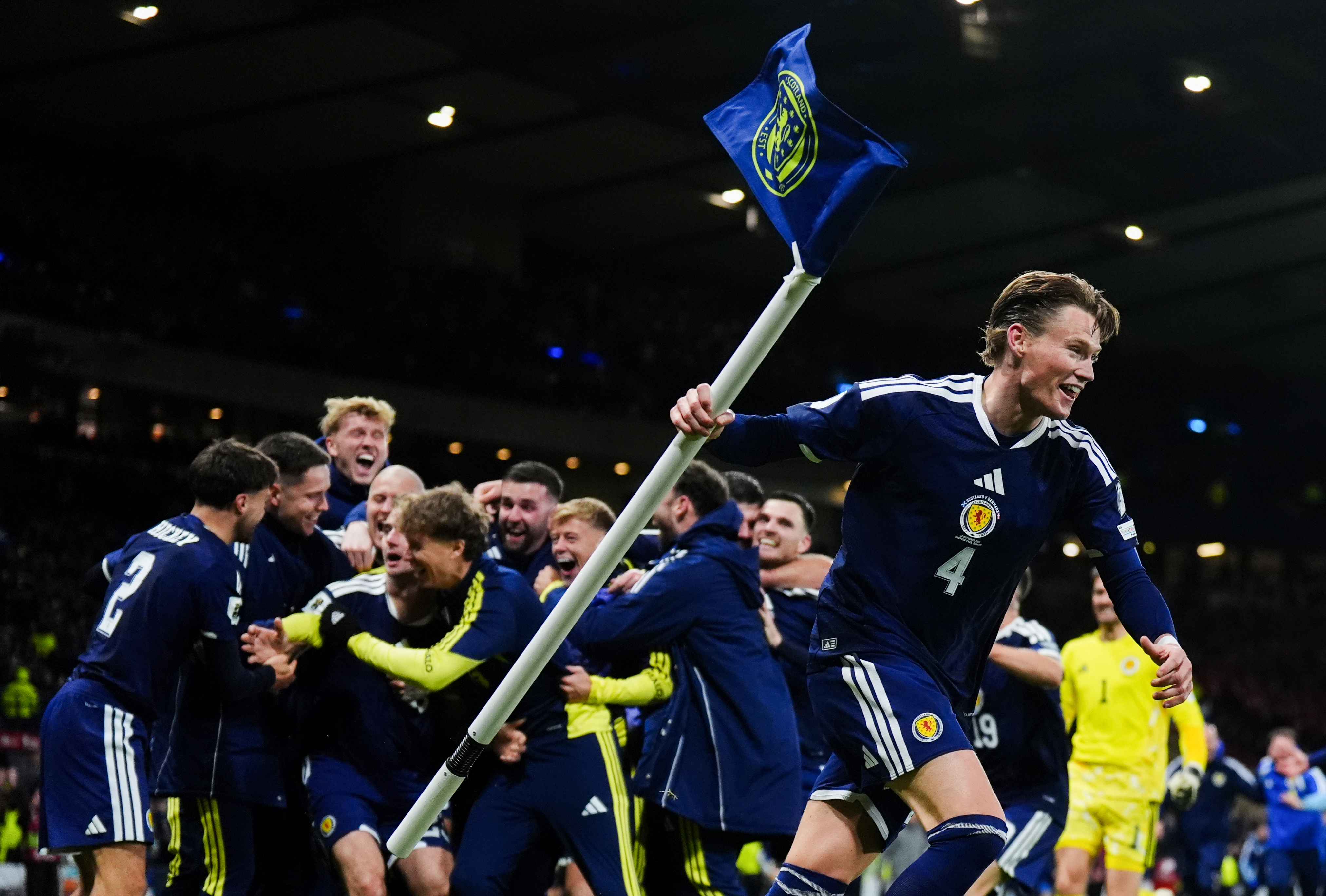 Scotland players celebrating a goal