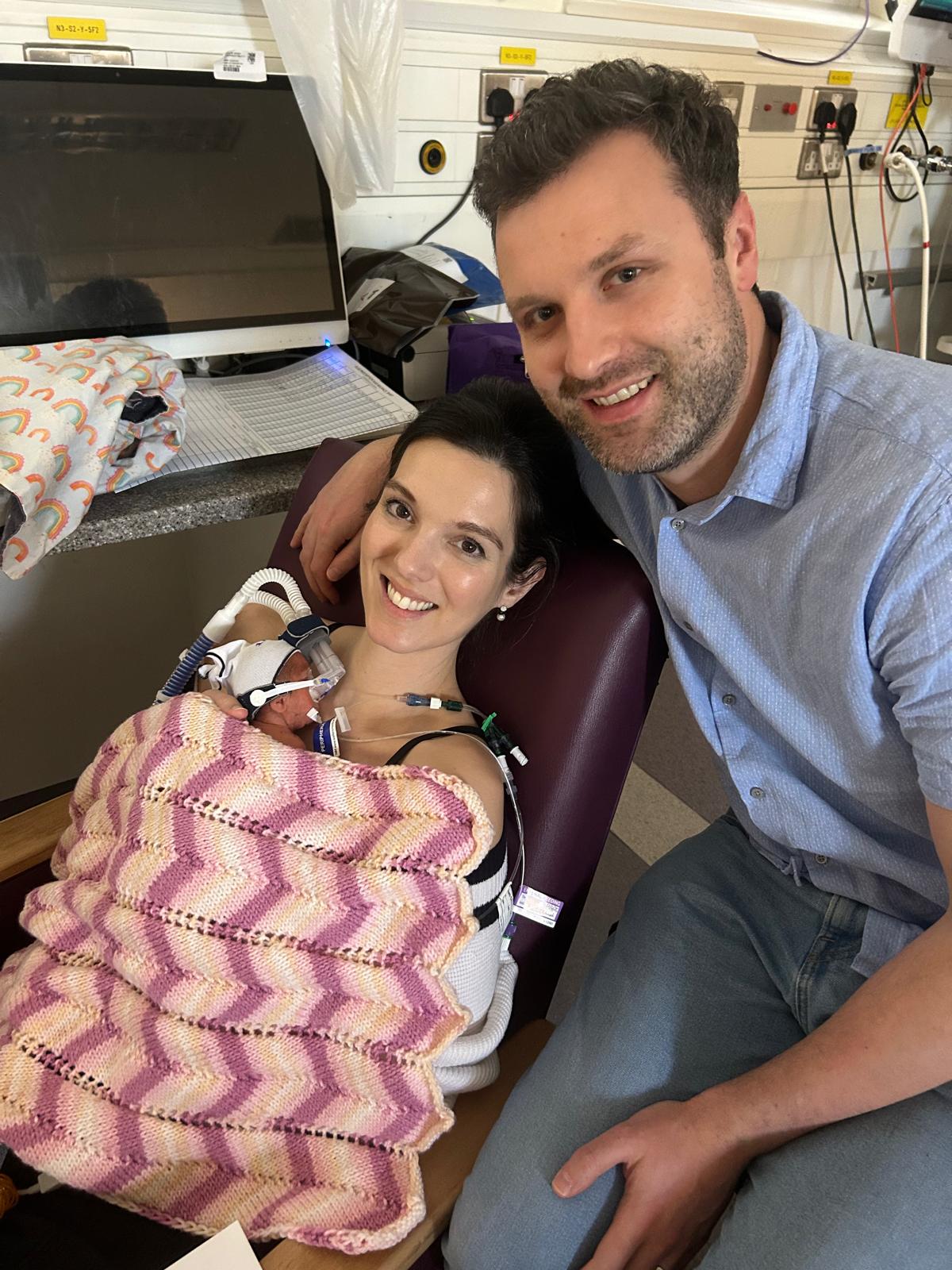 Marie Louise Coburn along with husband Jamie as she has skin to skin contact with daughter Fiadh for the first time
