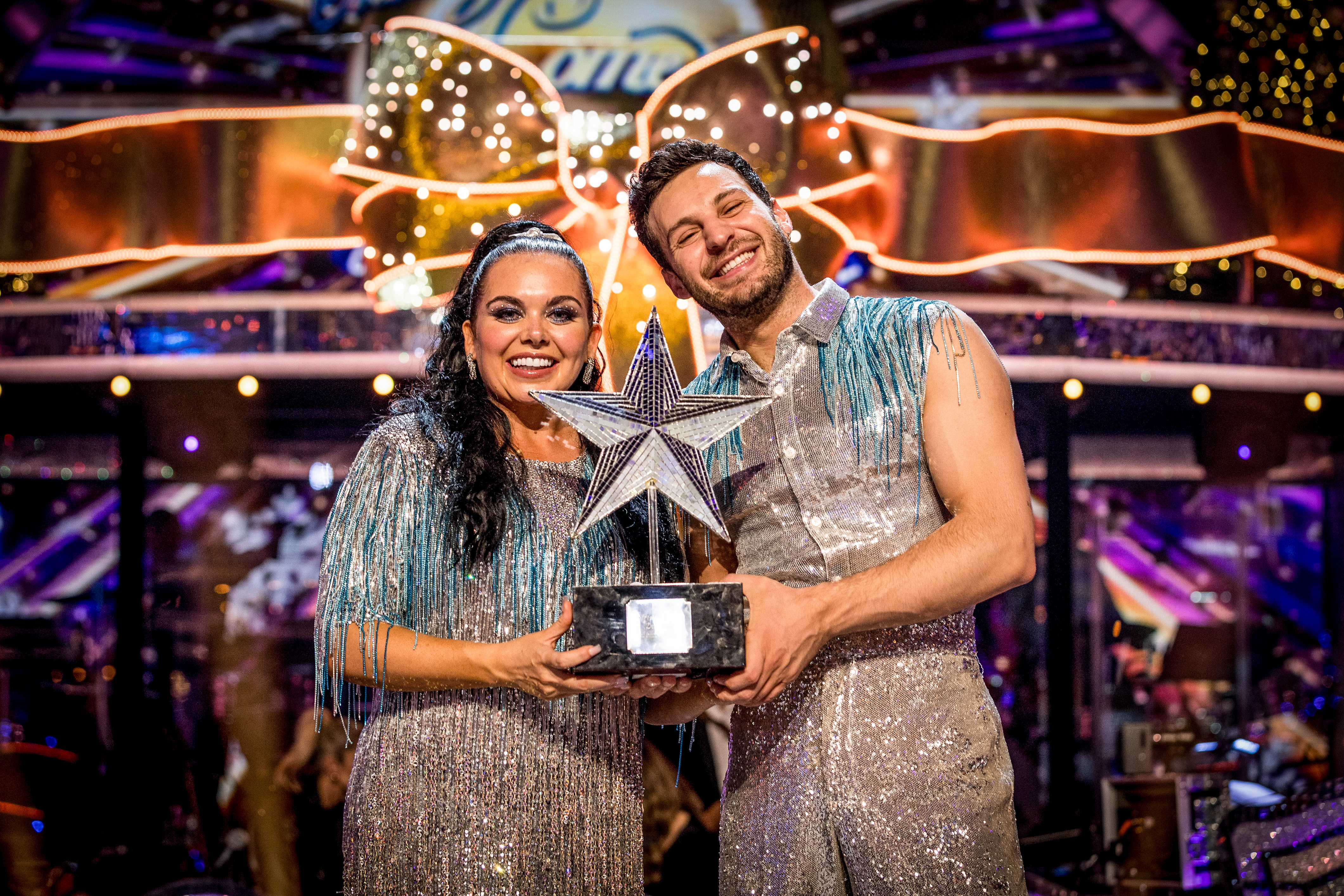  TV star Scarlett Moffatt and professional dancer Vito Coppola after being crowned the winners of the 2025 Strictly Come Dancing Christmas special