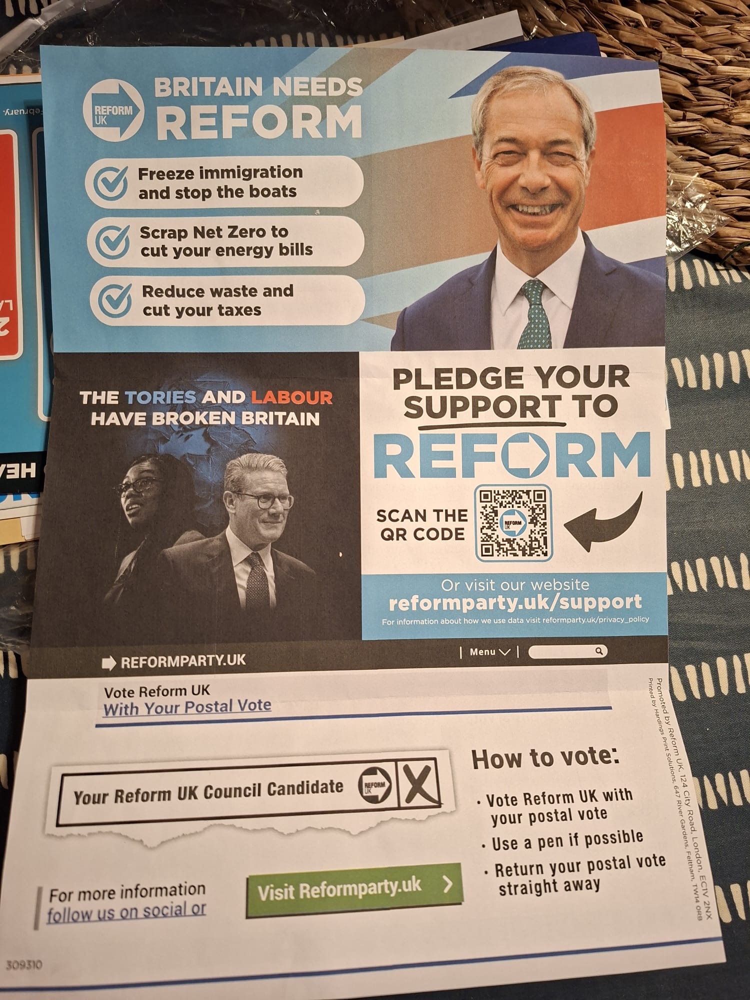 A Liberal Democrat handout image of a leaflet with Reform branding promising to cut waste and reduce taxes