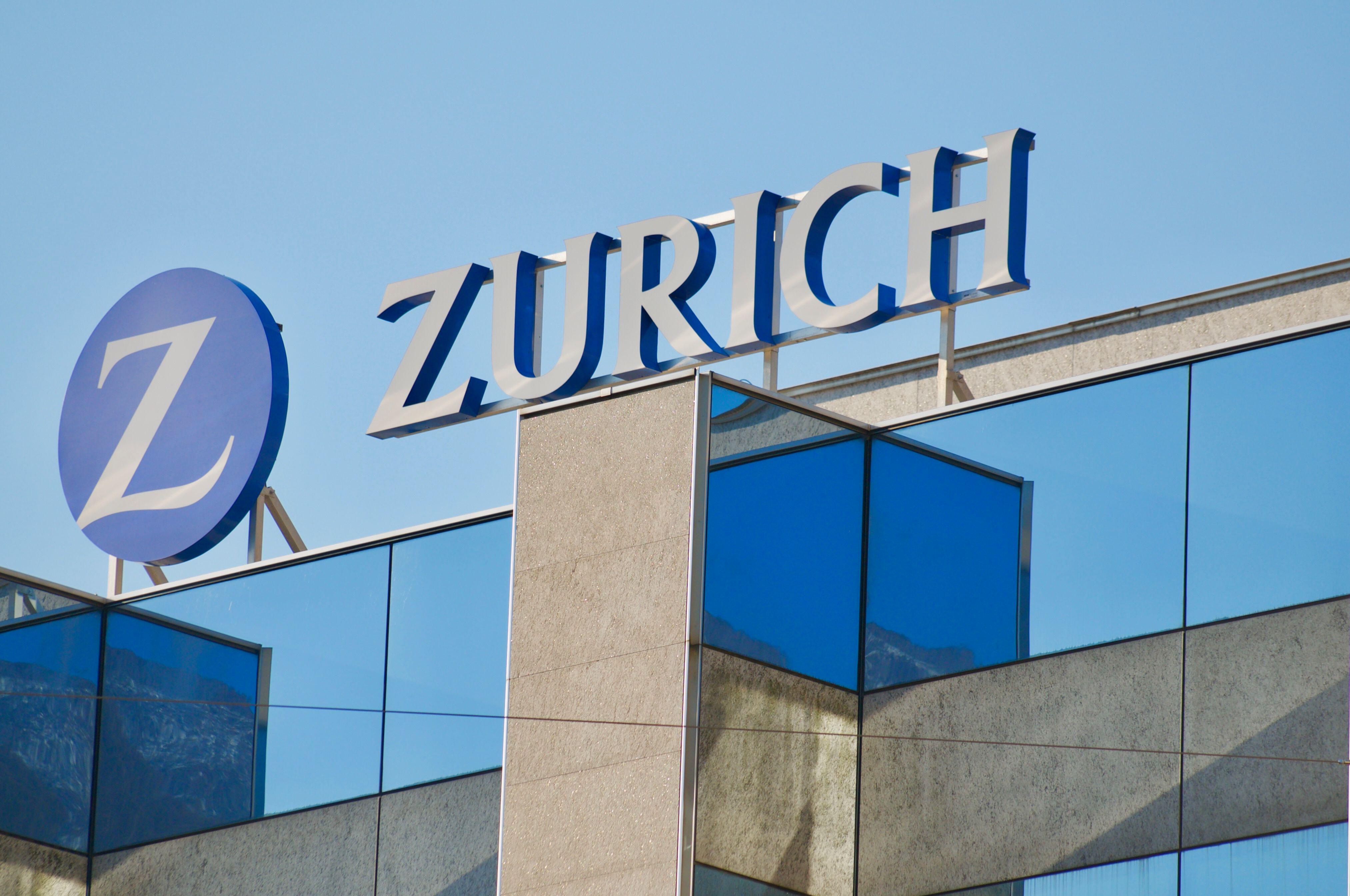 View of Zurich Insurance Group sign hanging on a building 