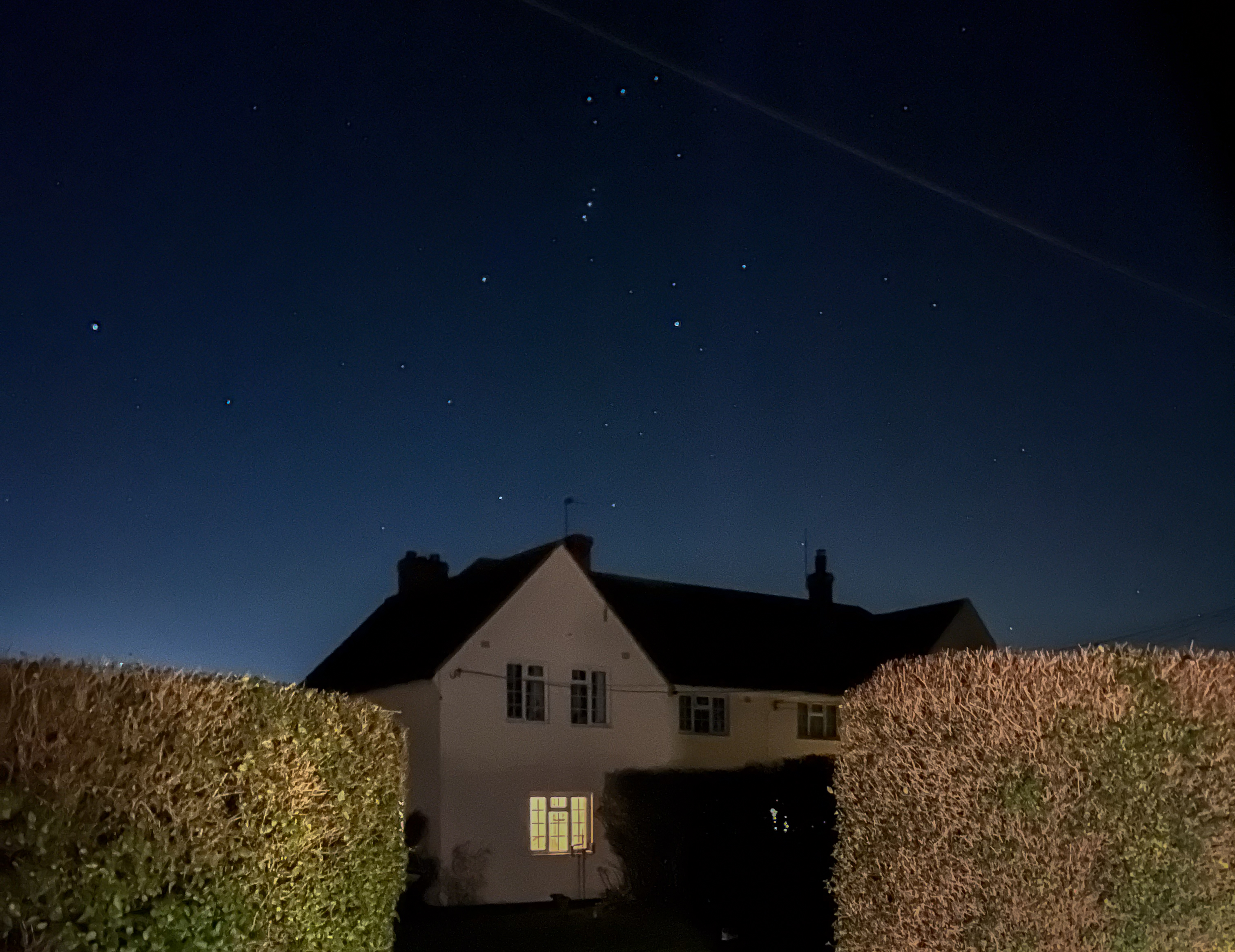 A starry sky over houses in Thorington Street in Suffolk, as the hamlet was recognised with International DarkSky Community status. (Dedham Vale Dark Skies campaign/ PA)