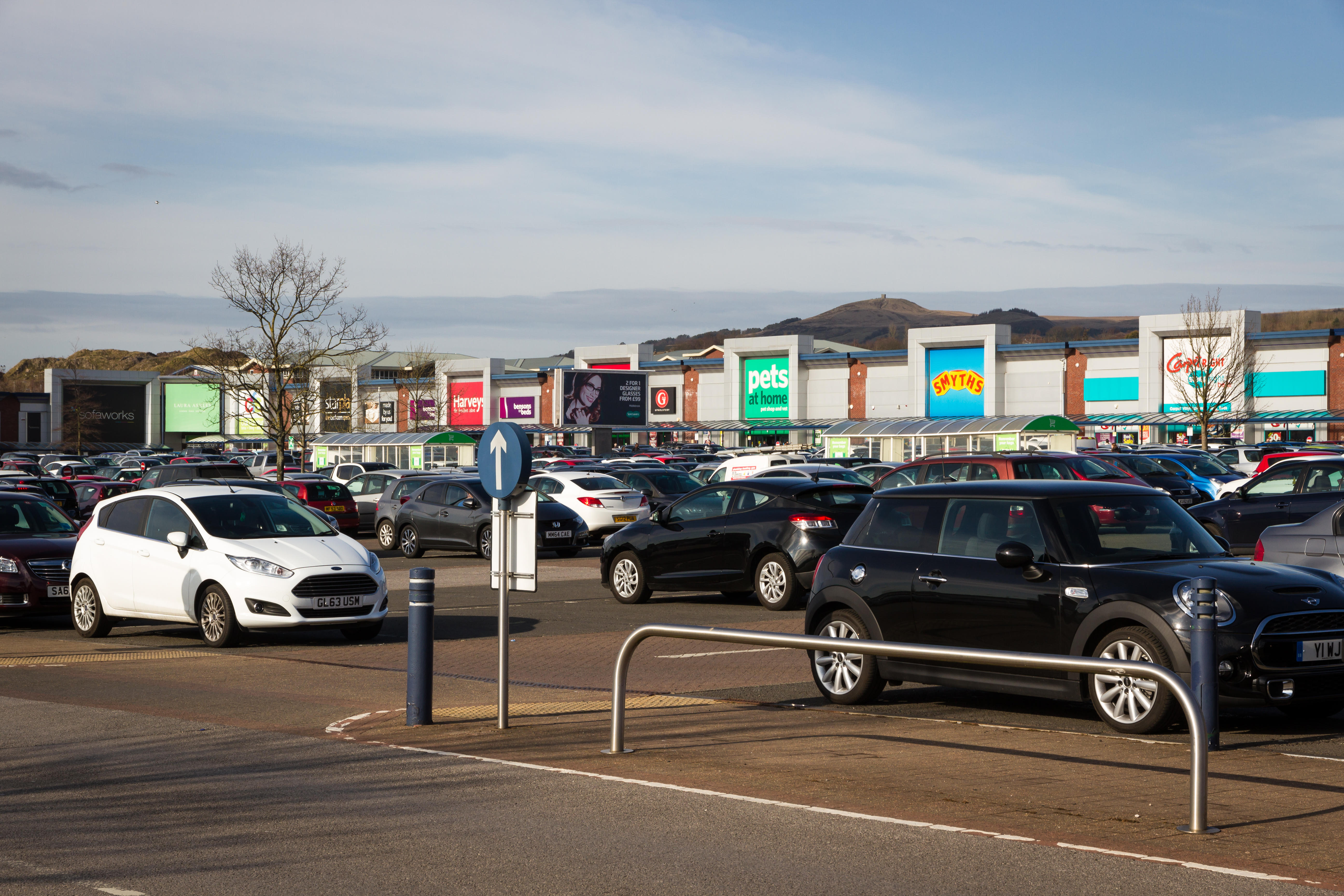 Busy Car park at Middlebrook Retail Park in Horwich, Bolton