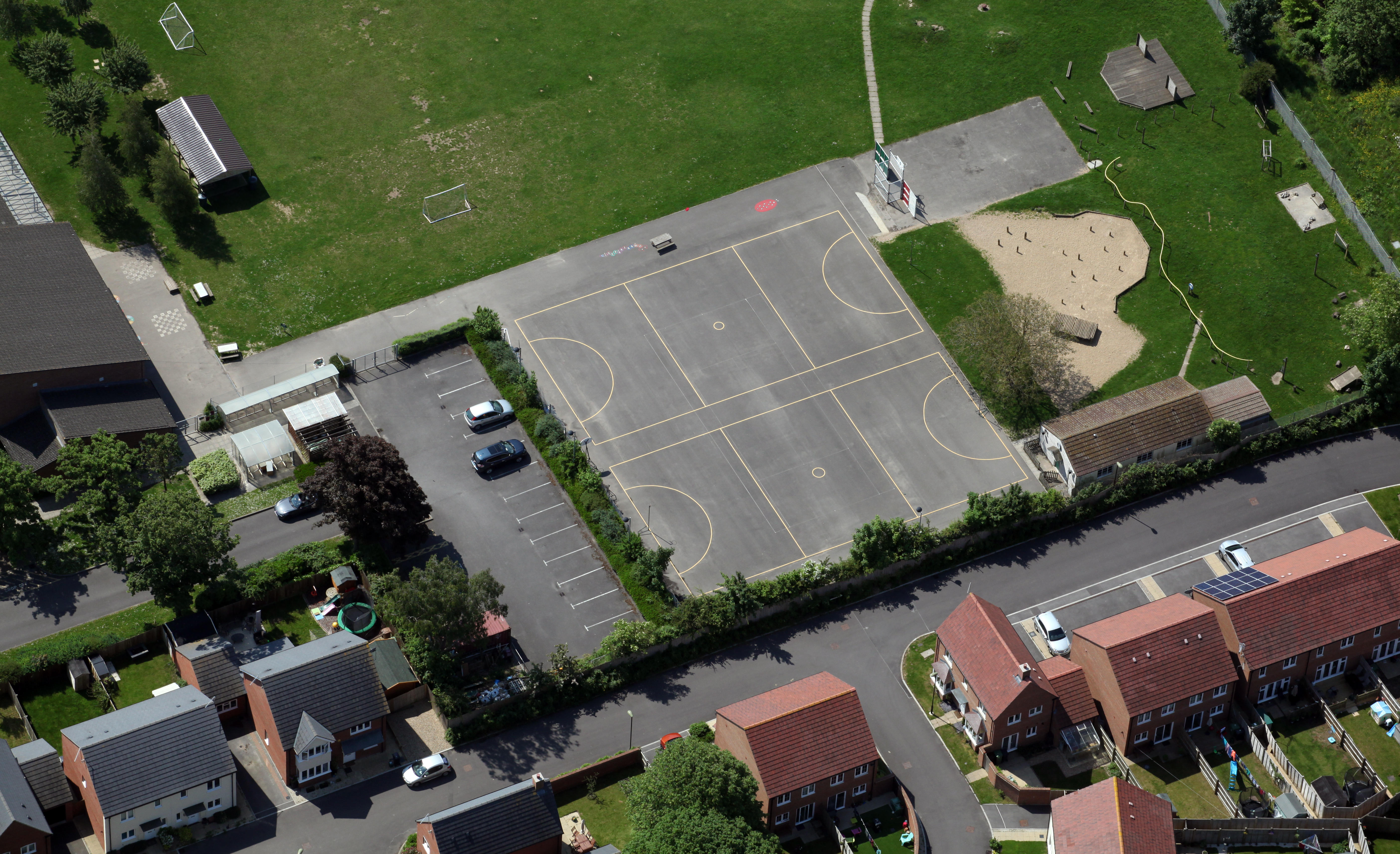 Aerial view of a school playground