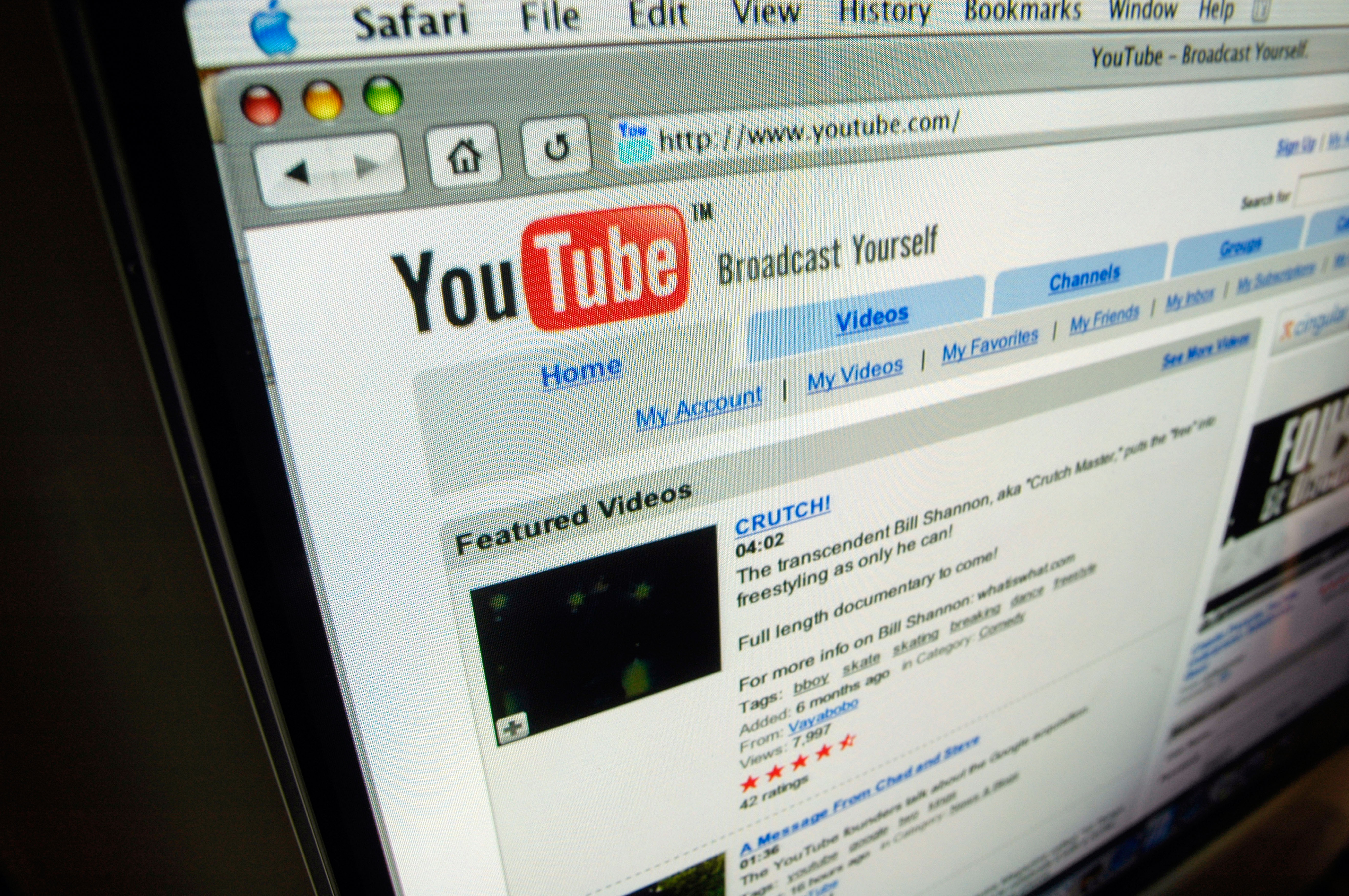 The YouTube homepage as displayed on a computer screen in October 2006