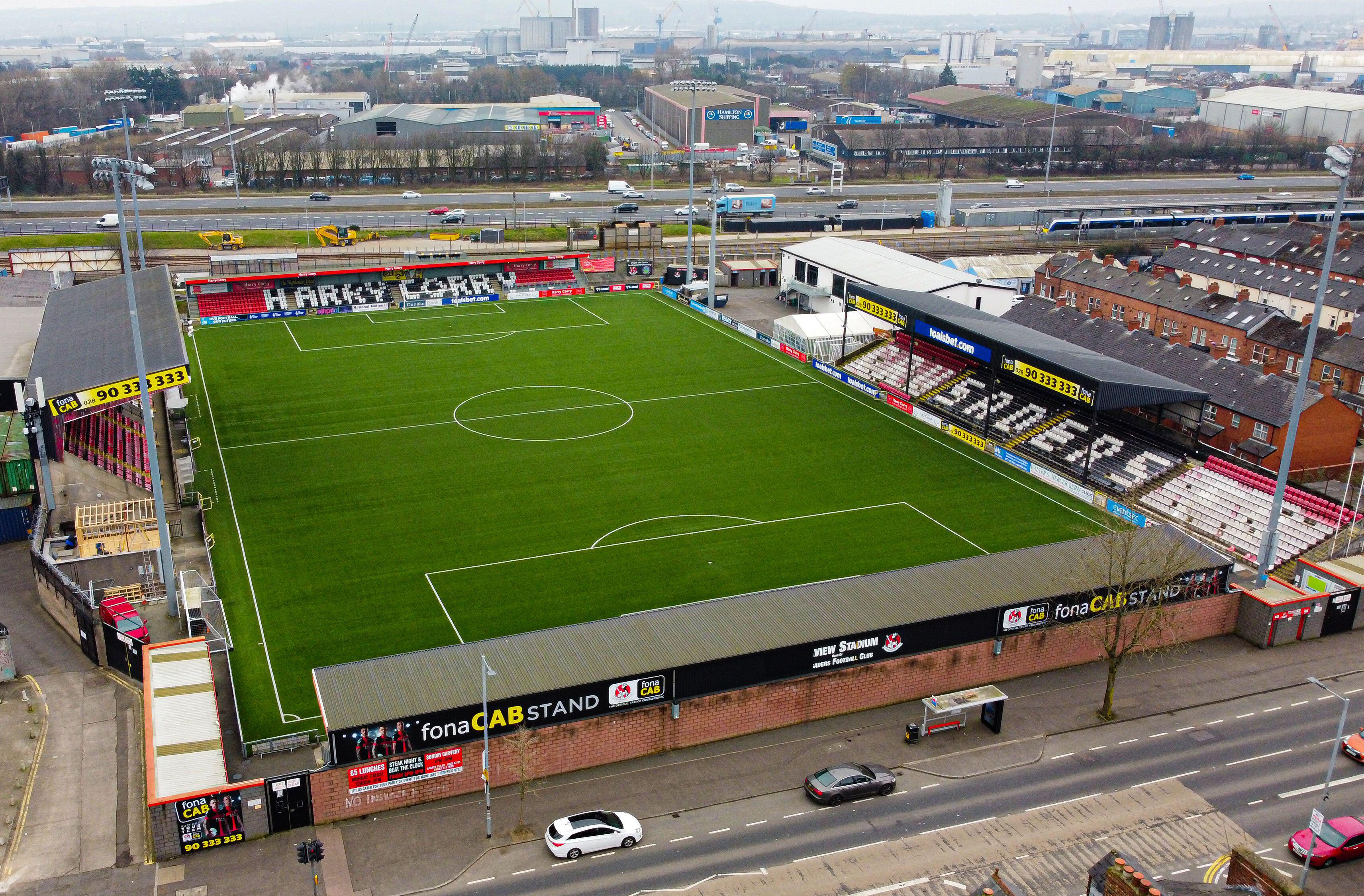 Aerial view of the Seaview football ground and pitch