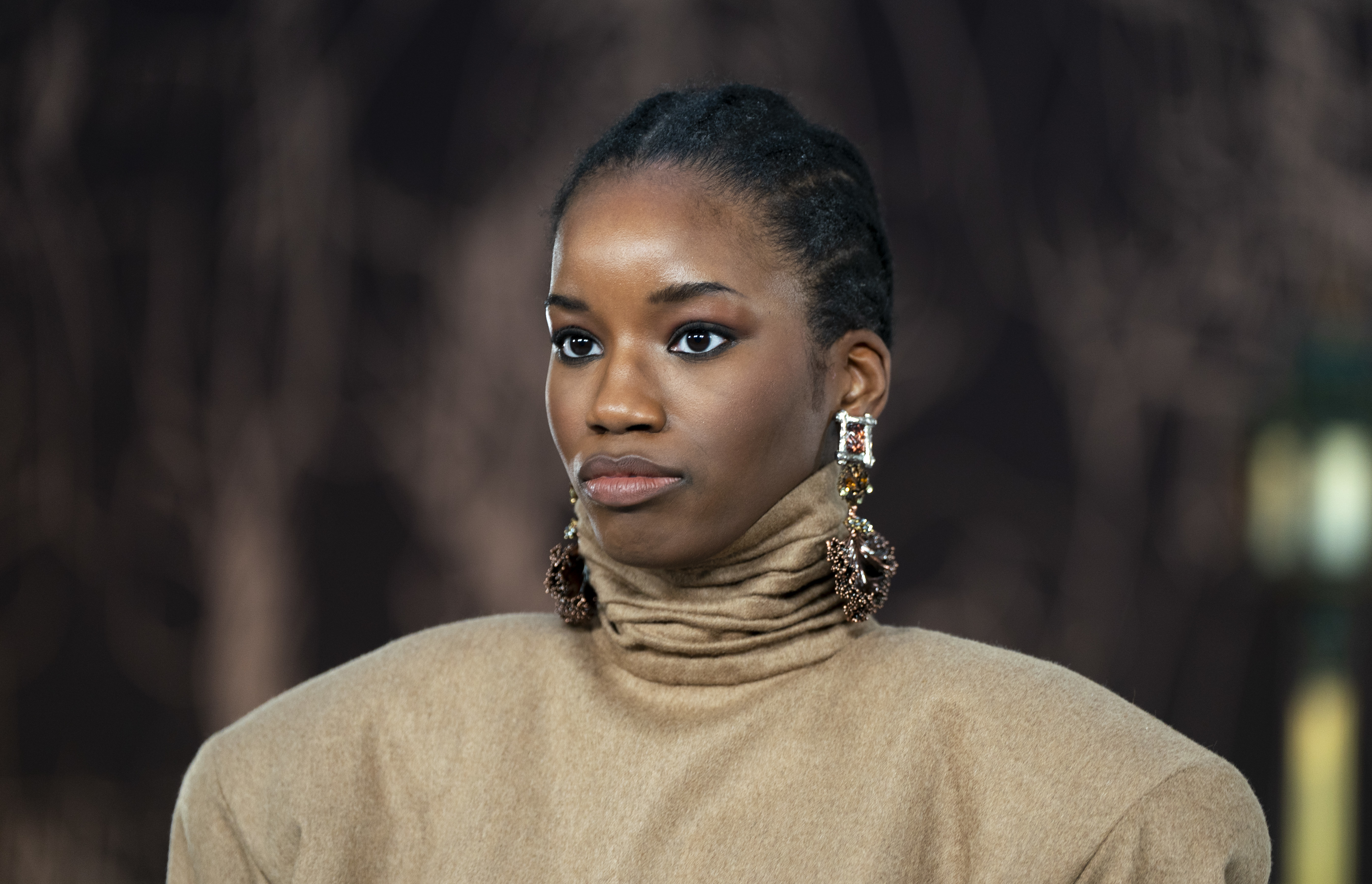 A model on the catwalk at the Paul Costelloe show in the Palm Court at The Waldorf Aldwych, central London, during London Fashion Week. Picture date: Thursday February 19, 2026.