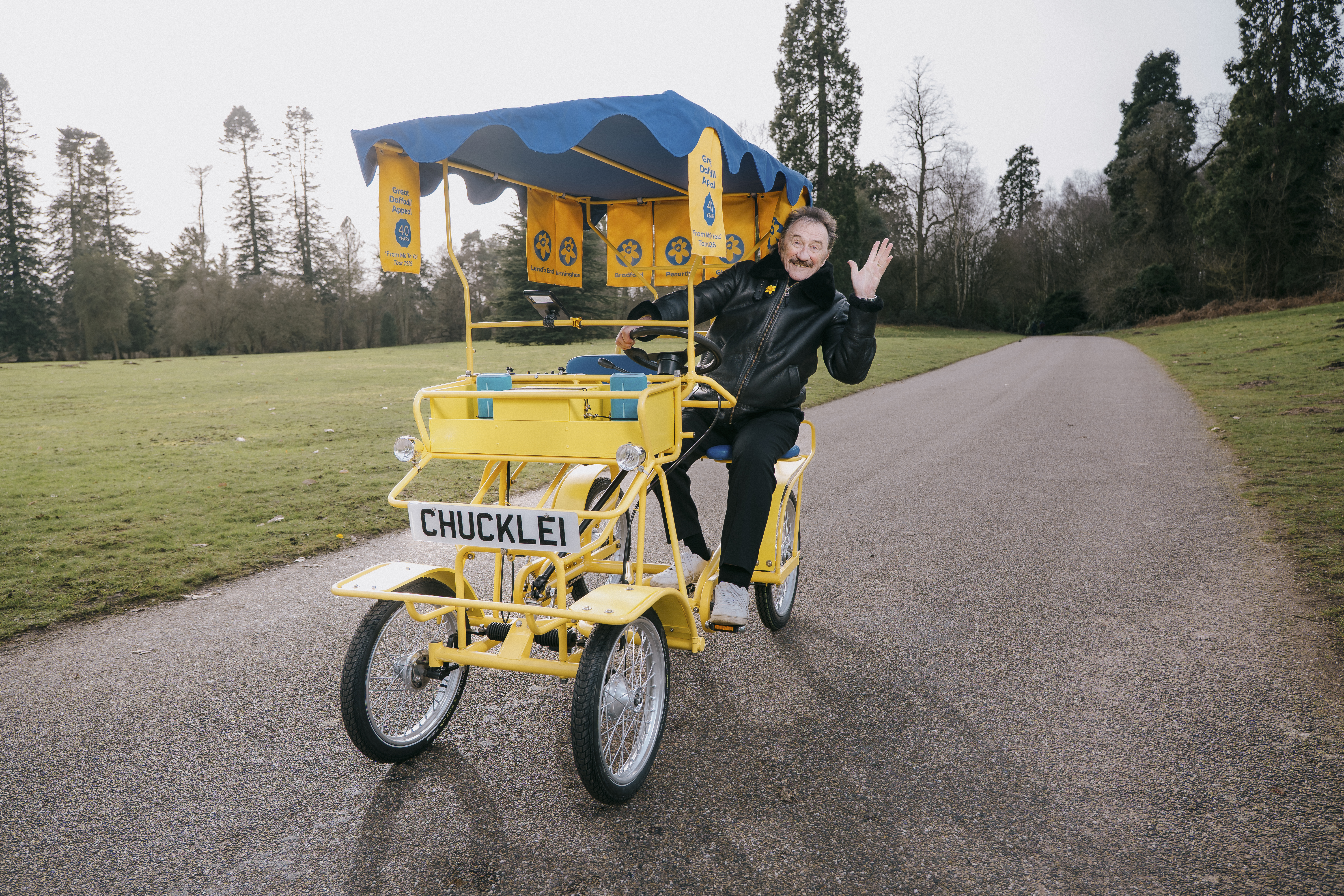 Paul Elliott with the Marie-Curie branded Chuckle Bike
