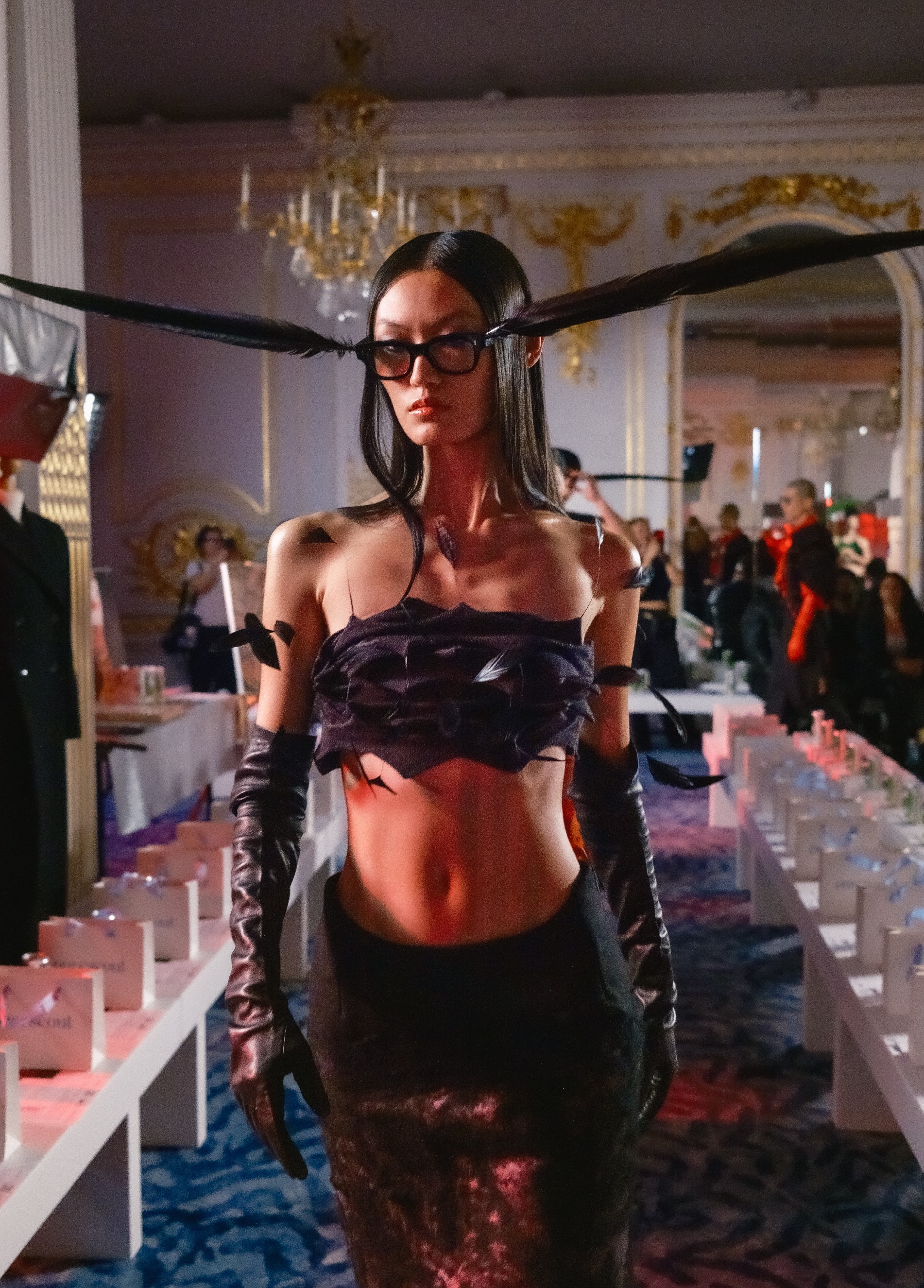 Model on runway with straight hair