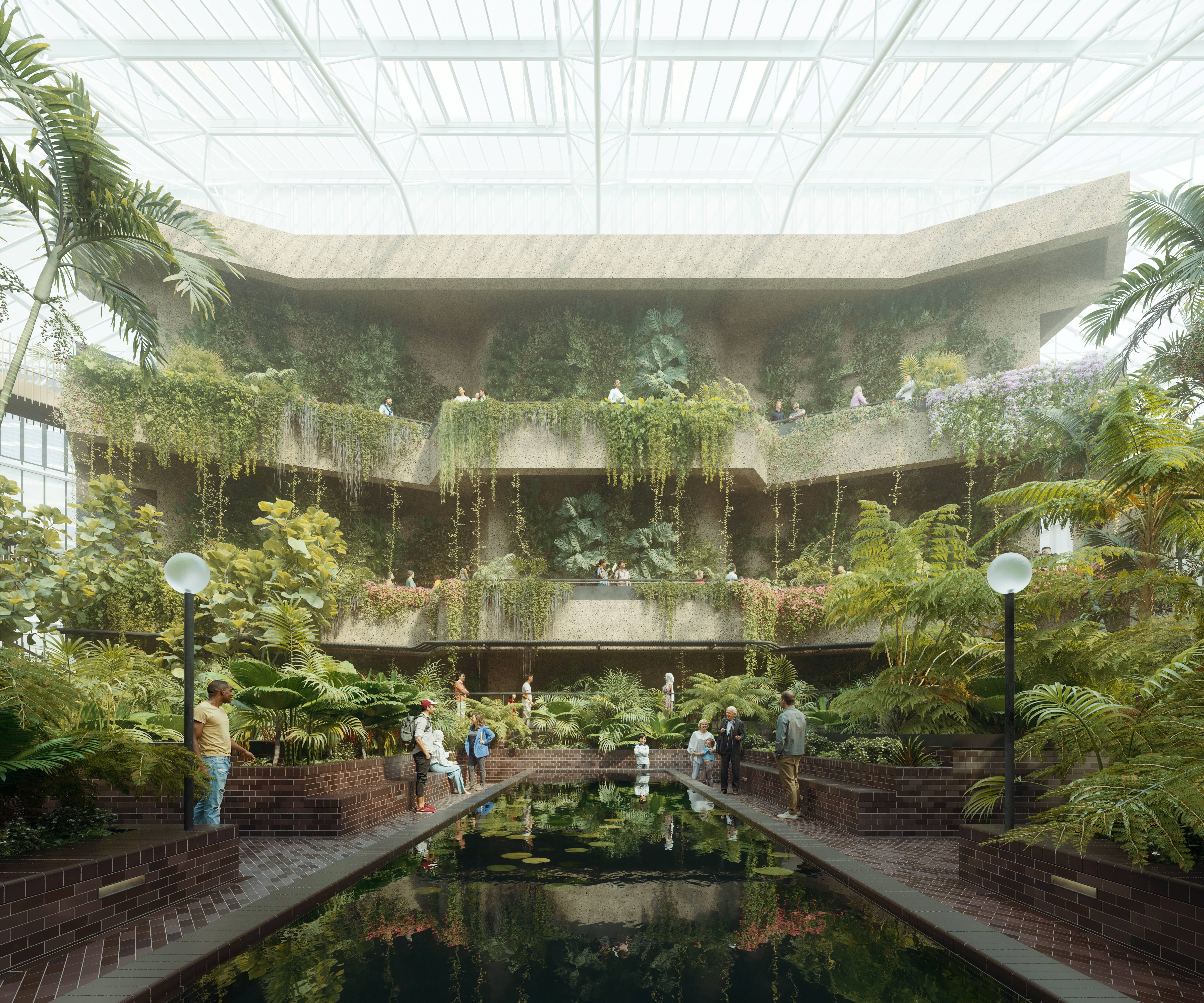 Digital impression of greenery inside the Barbican Centre
