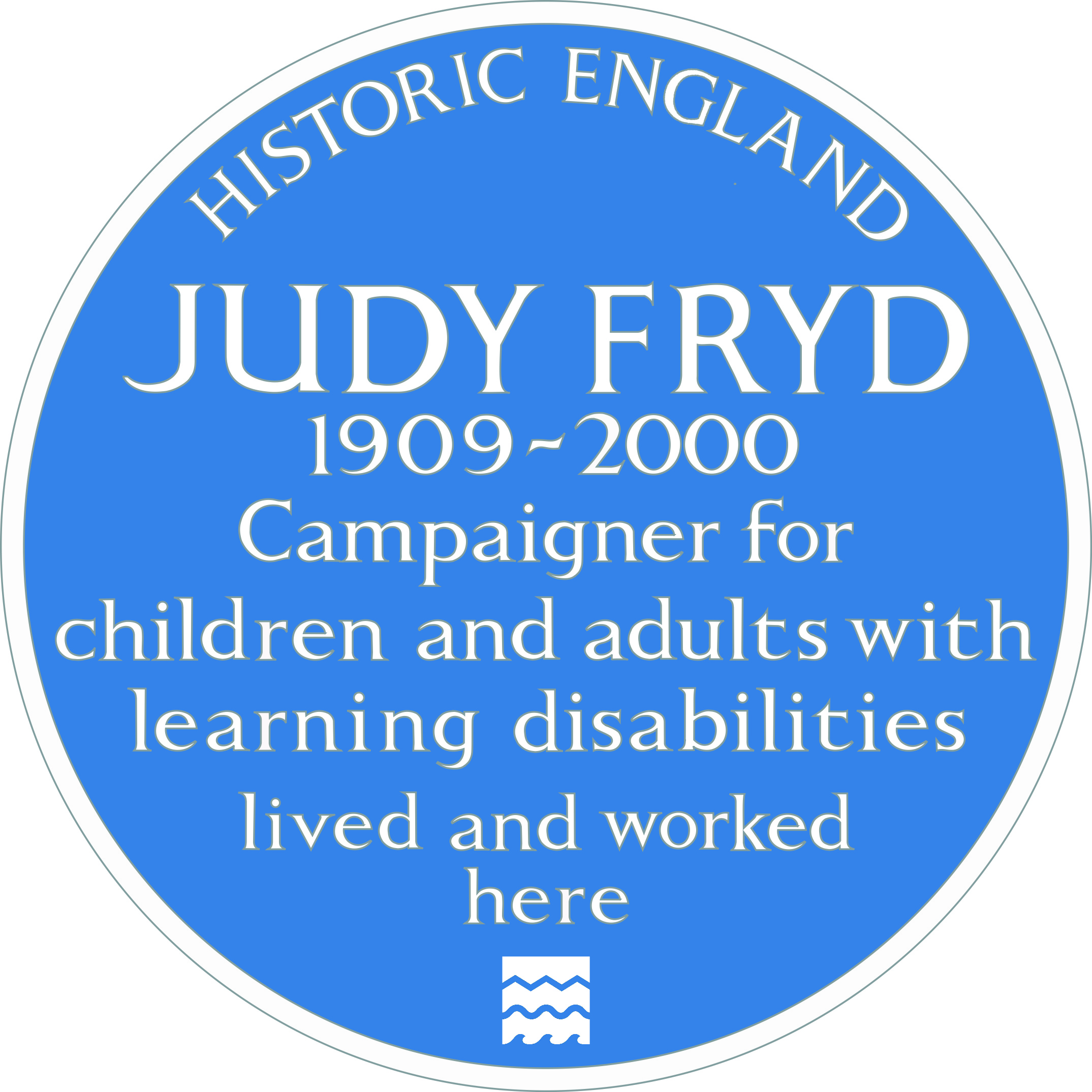 A blue plaque dedicated to Judy Fryd at her home in Harpenden