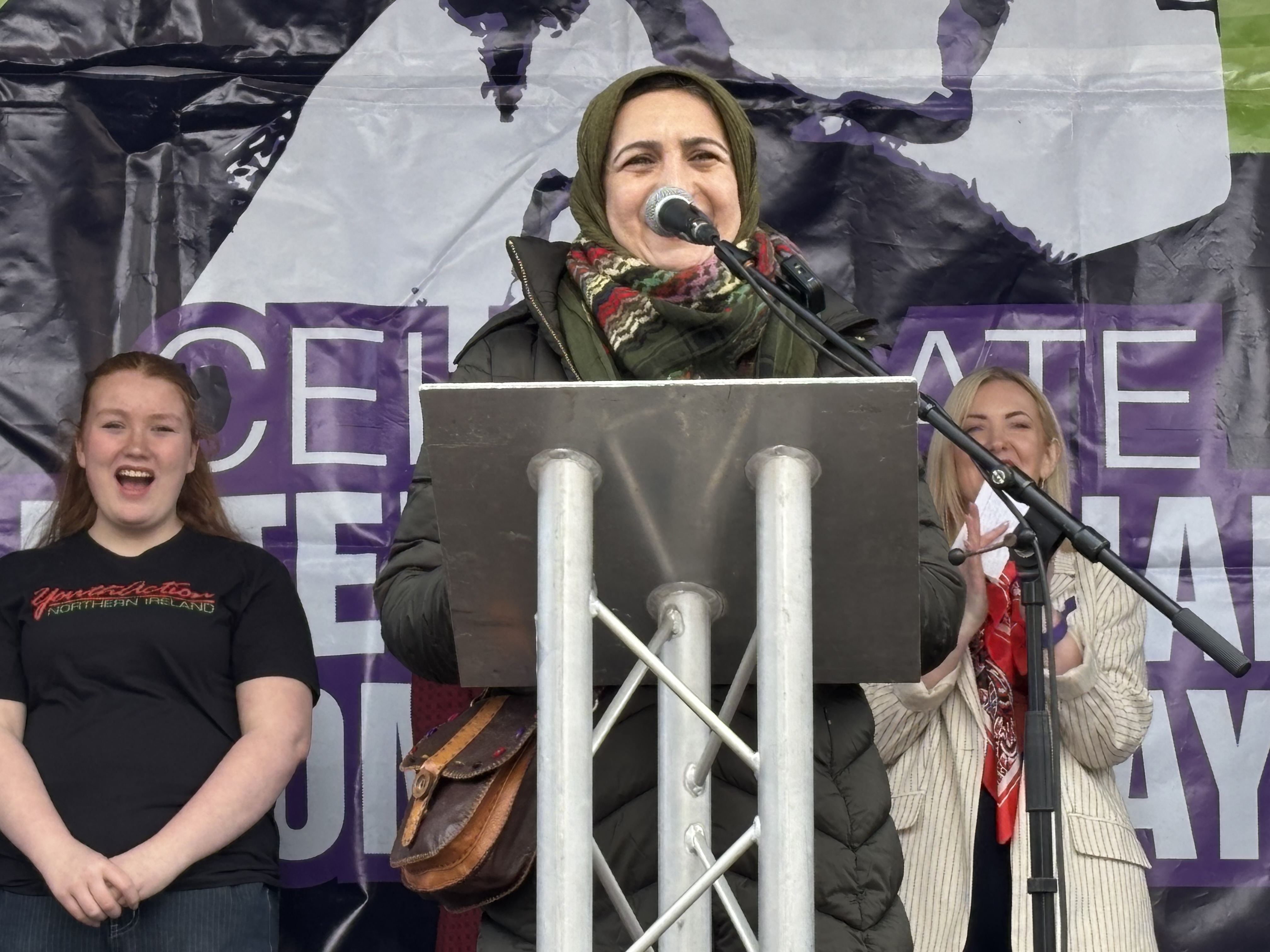 Iranian human rights activist Azadeh Sobout addressing a rally