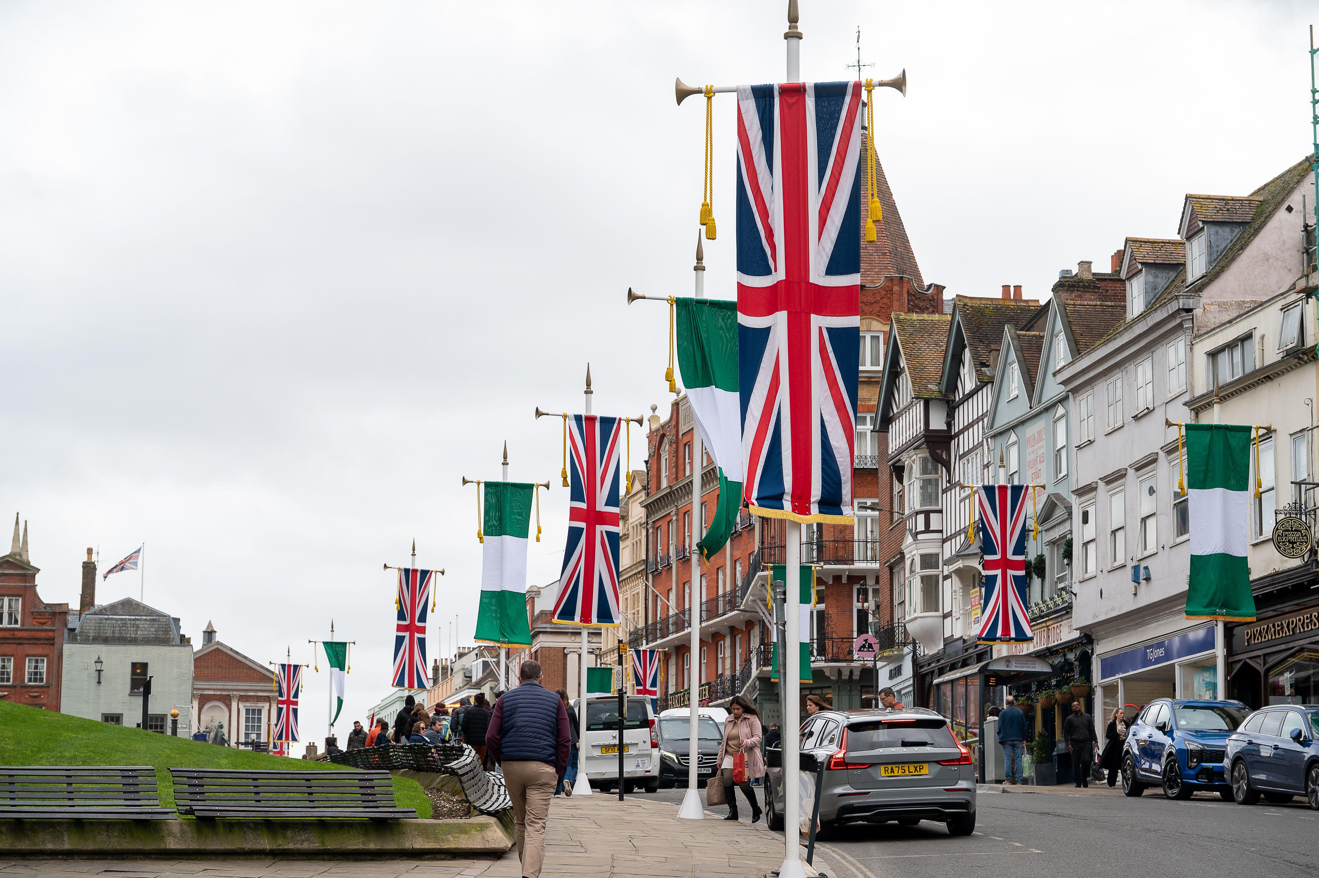 Nigerian and union flags on show on streets of Windsor ahead of the state visit 