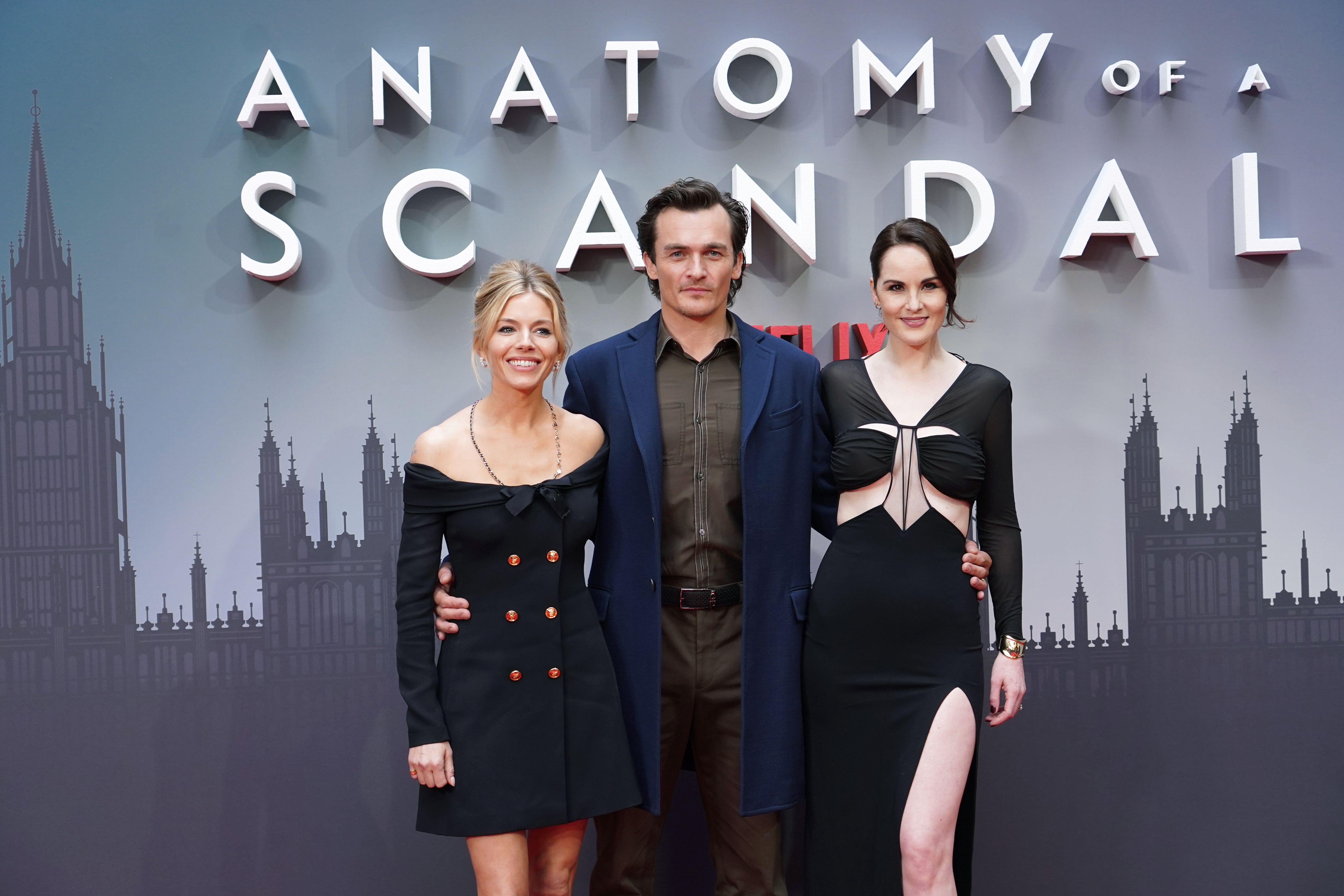(L to R) Sienna Miller, Rupert Friend and Michelle Dockery at the world premiere of Anatomy Of A Scandal in 2022 (Ian West/PA)