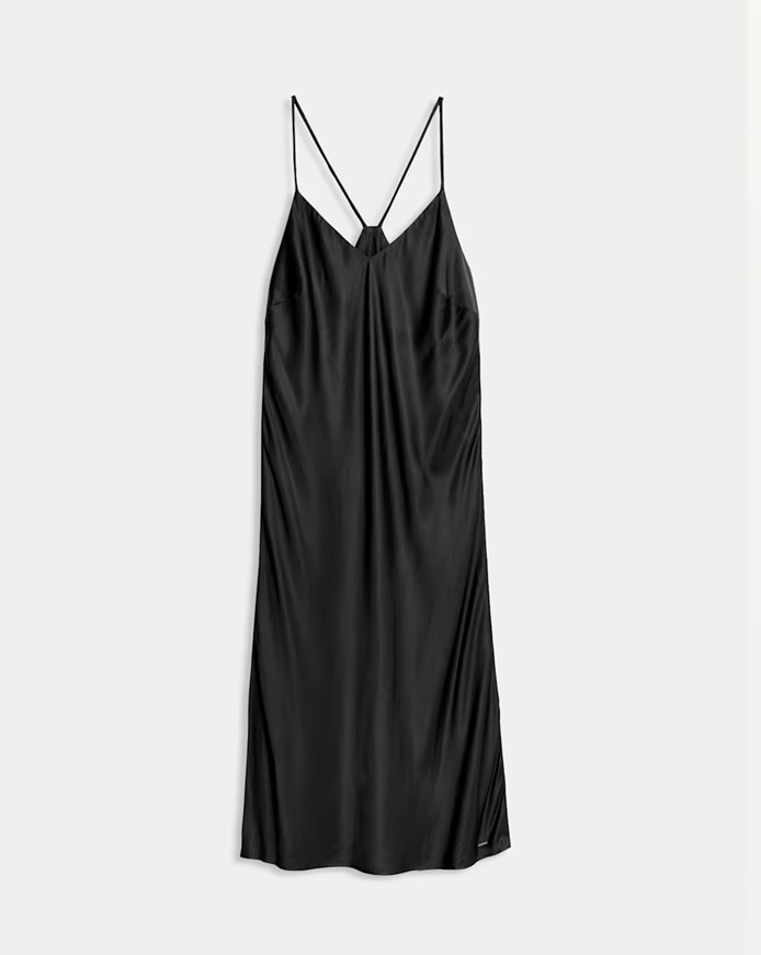 Black satin slip dress