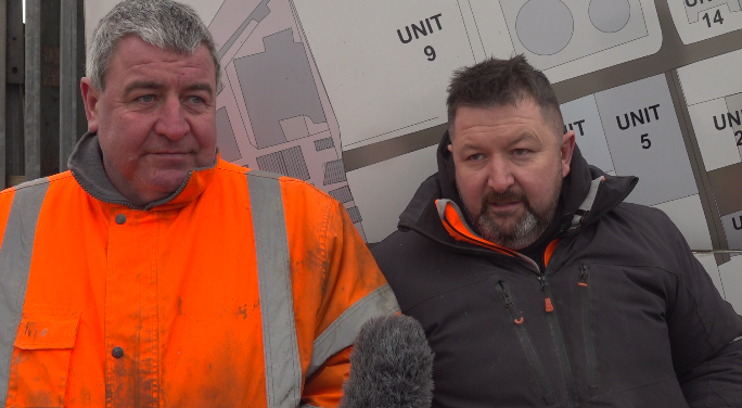 Construction workers Paul Greaney (right) and Frank Burke at a fuel protest at Galway Harbour