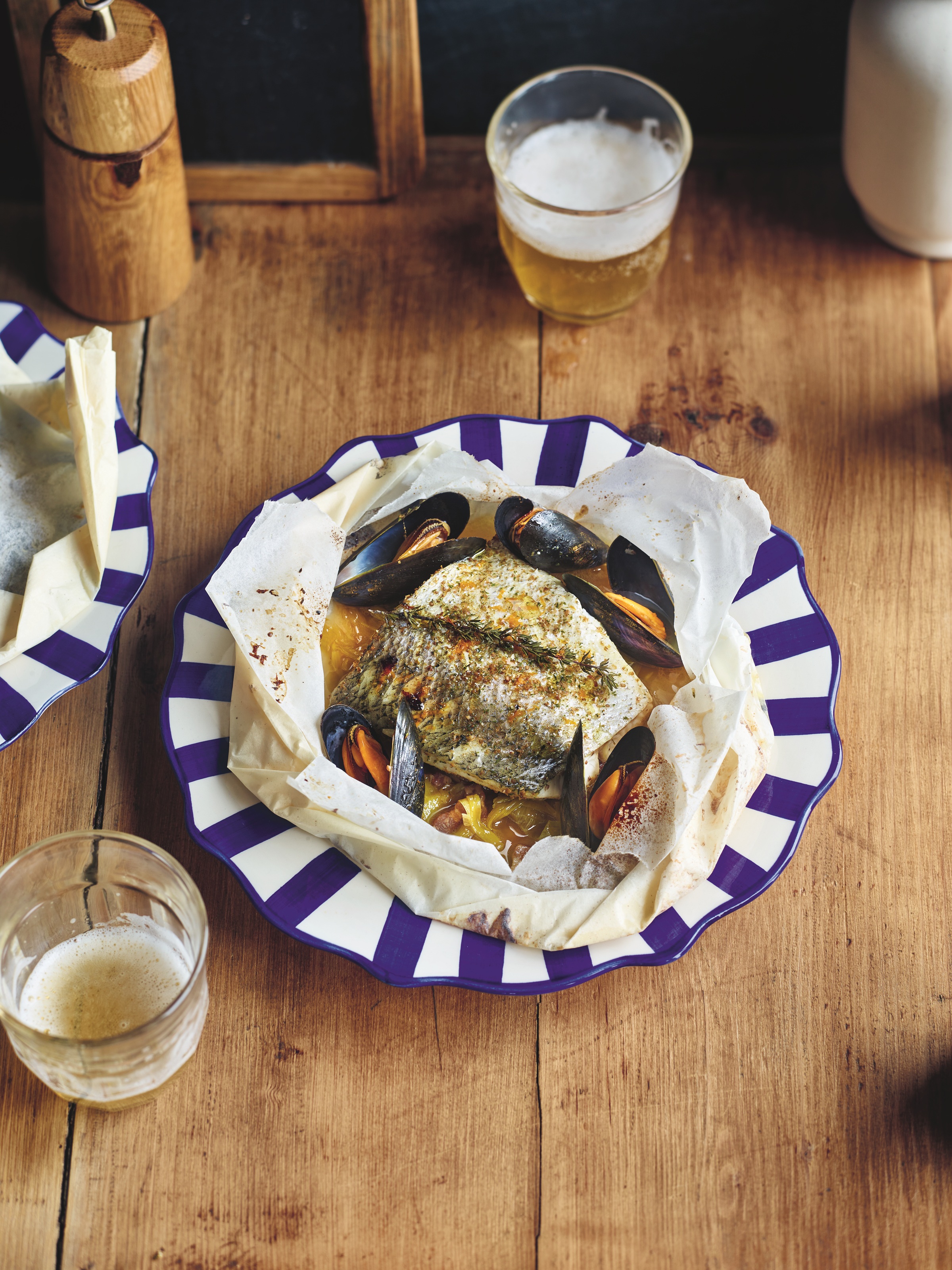 Nathan Outlaw's hake and mussels in a bag