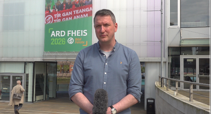 Sinn Fein MP John Finucane speaks to media