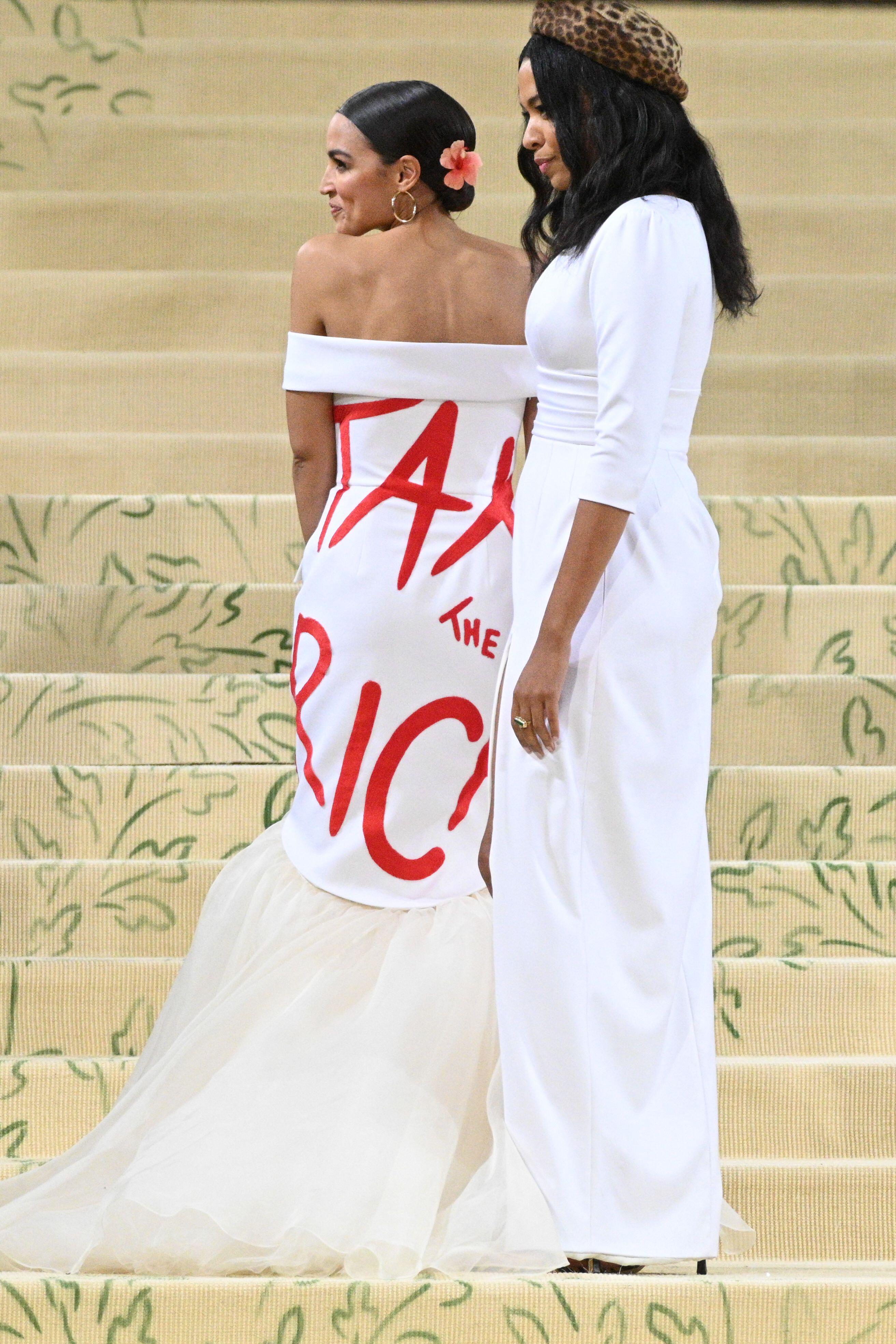Alexandria Ocasio-Cortez attends The 2021 Met Gala Celebrating In America: A Lexicon Of Fashion at The Metropolitan Museum of Art