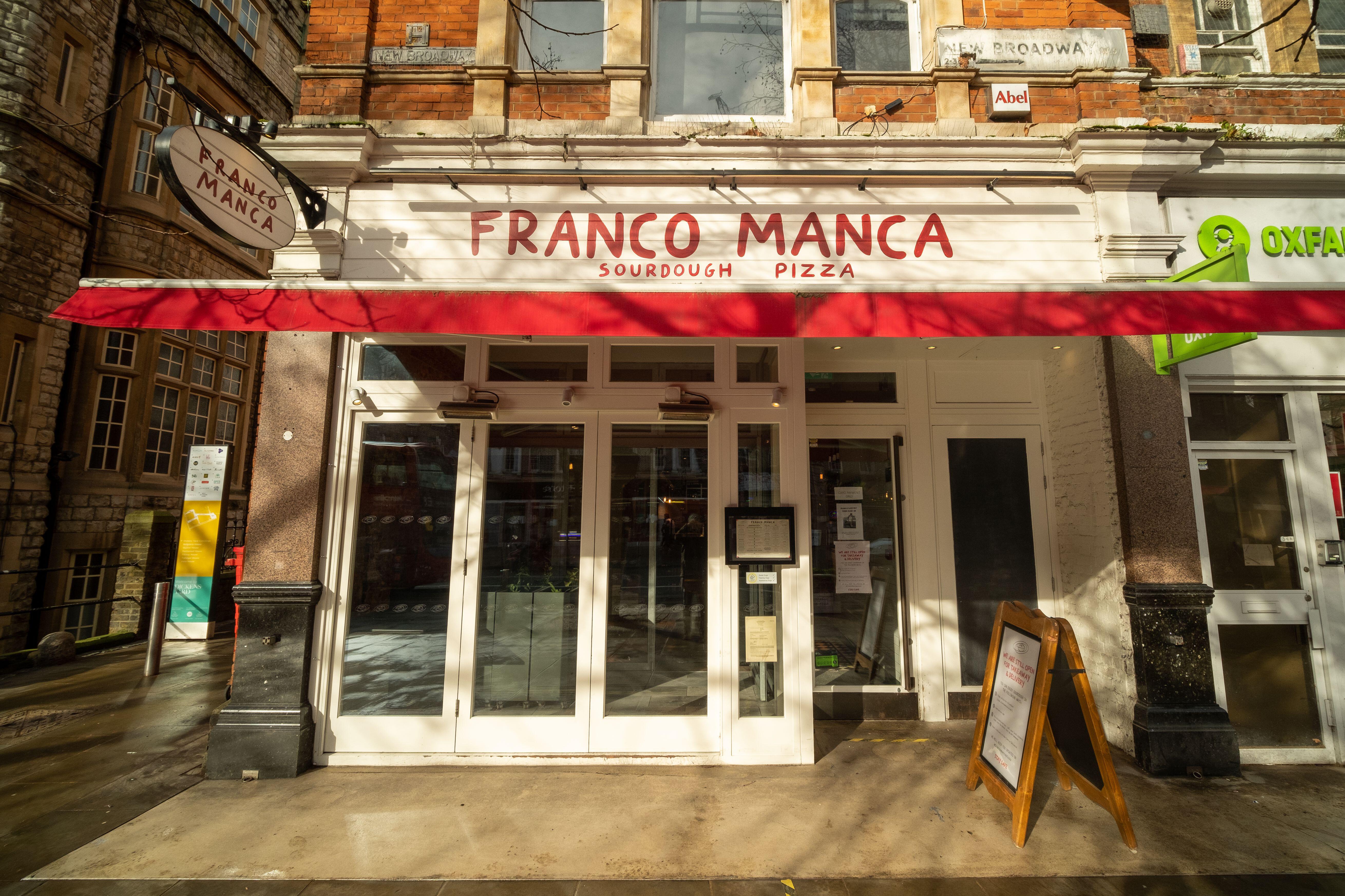 Exterior of a Franco Manca pizza restaurant in Ealing, west London