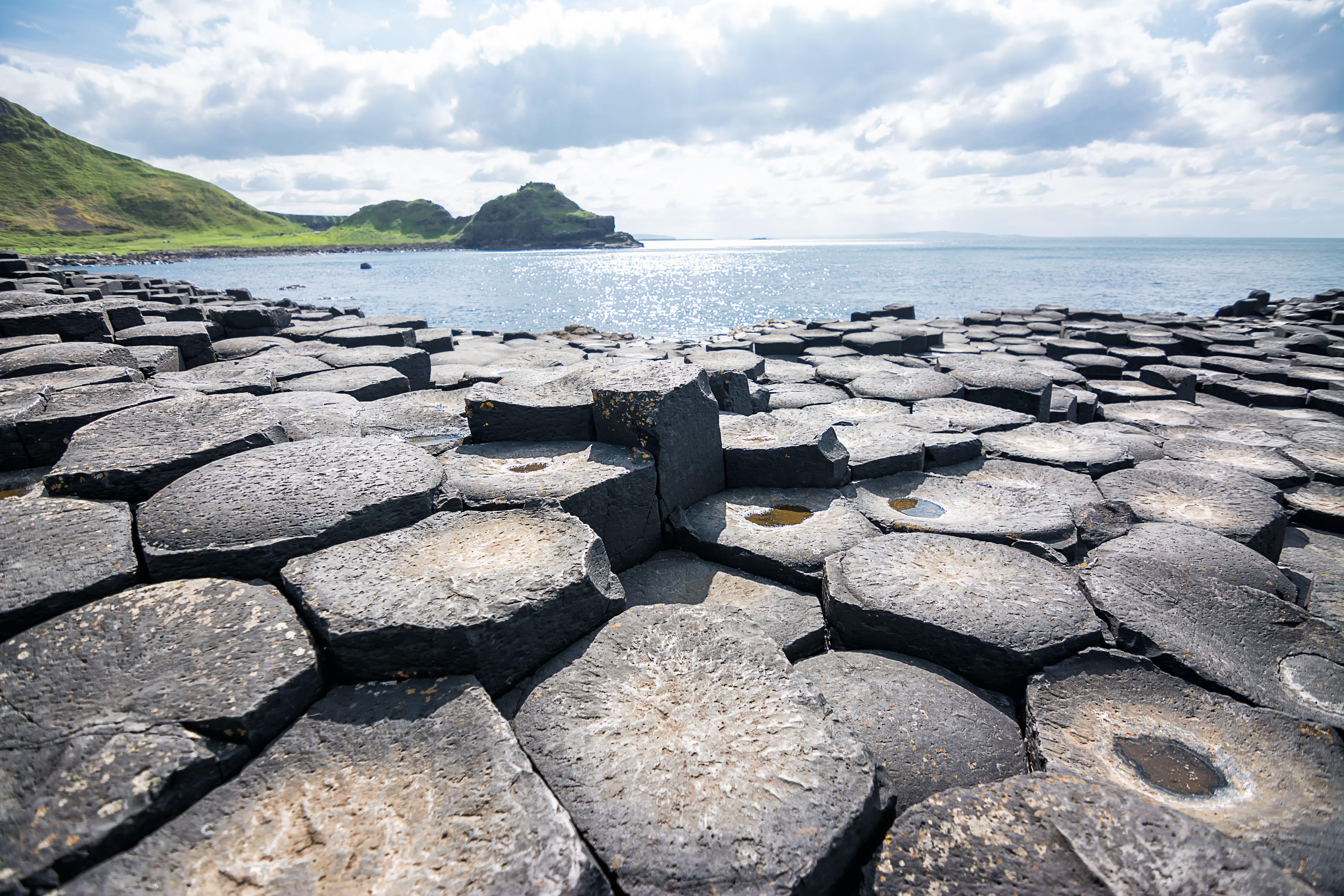 Hexagonal basalt columns at Giants Causeway Northern Ireland 