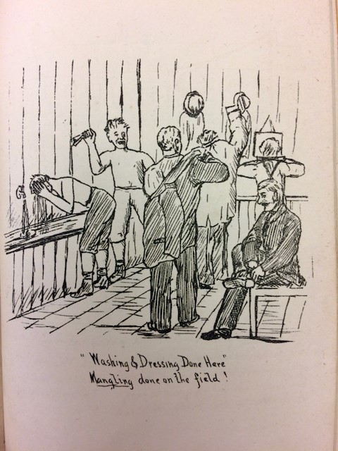 Sketch of players getting ready in a changing room