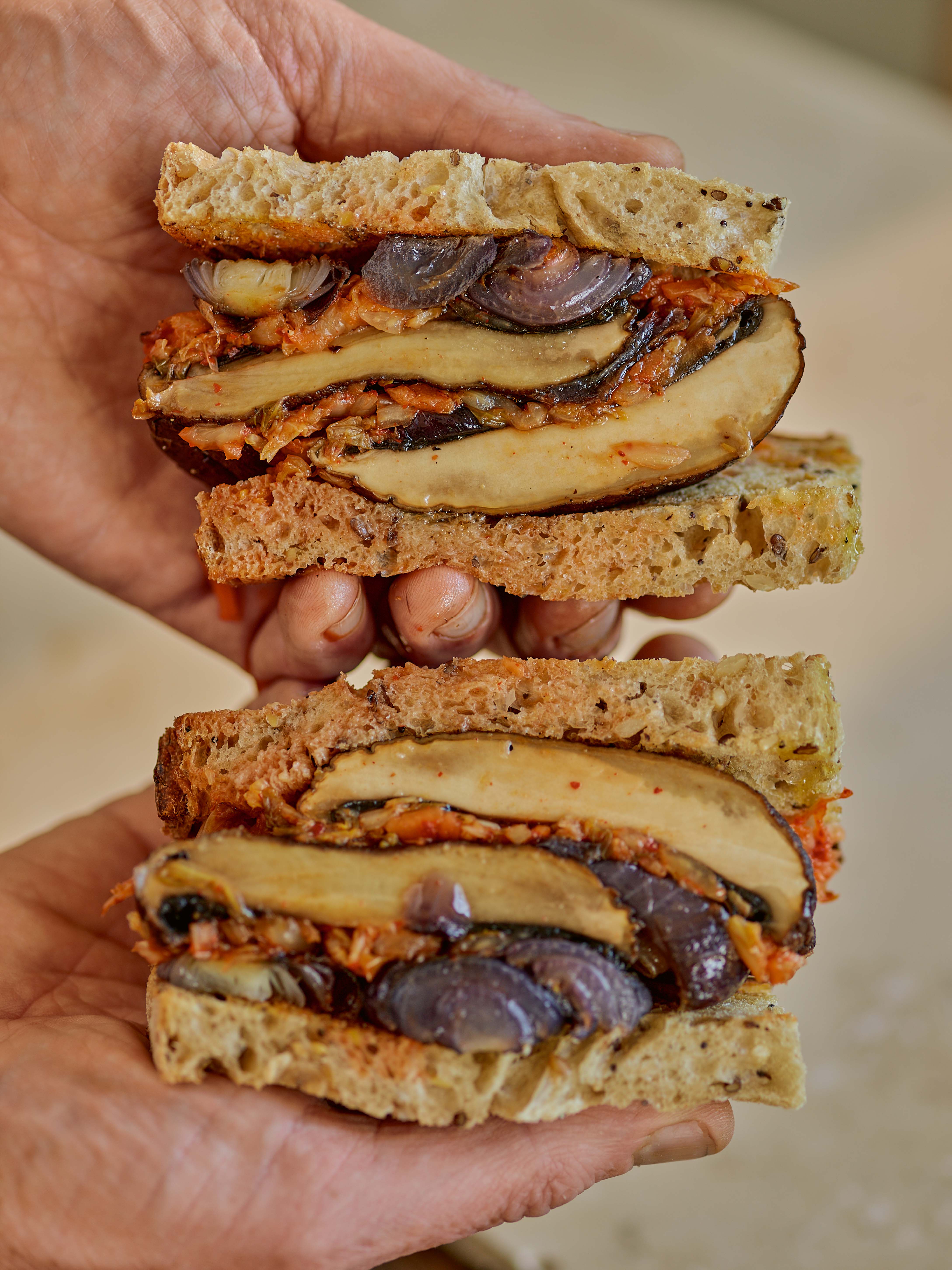 mushroom and kimchi sandwich