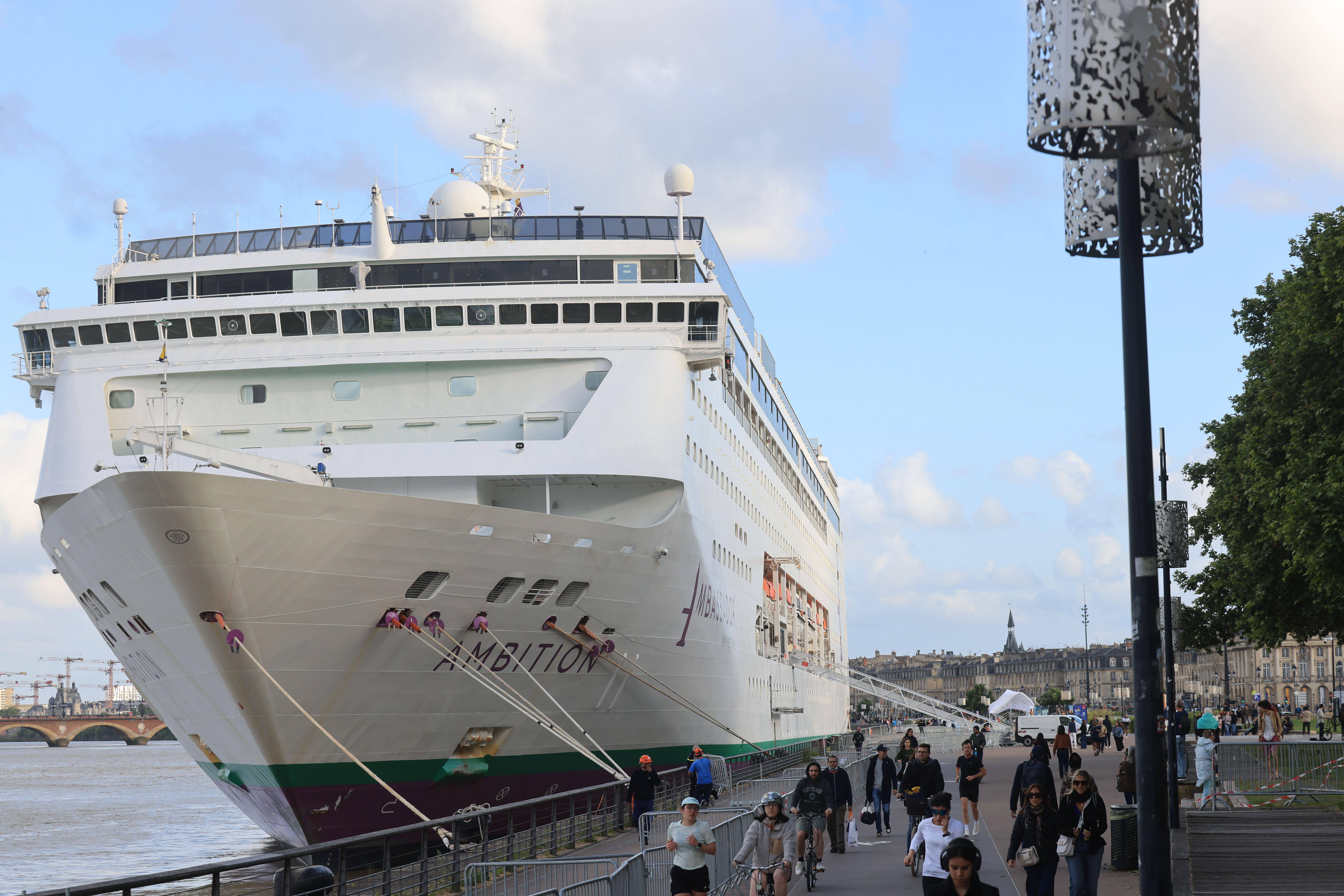 The cruise ship the Ambition docked in Bordeaux