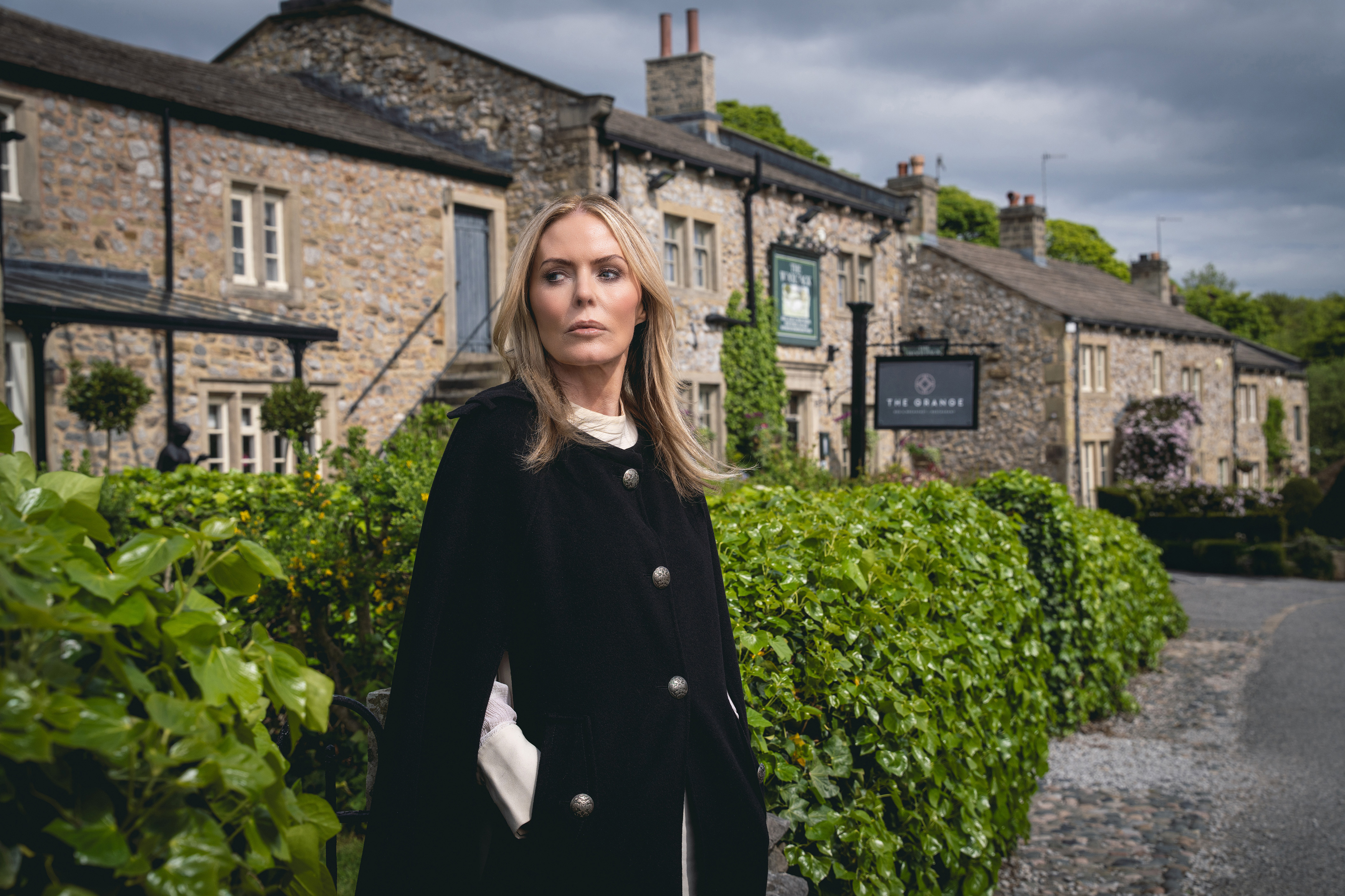 Patsy Kensit in character as Sadie King on the set of Emmerdale
