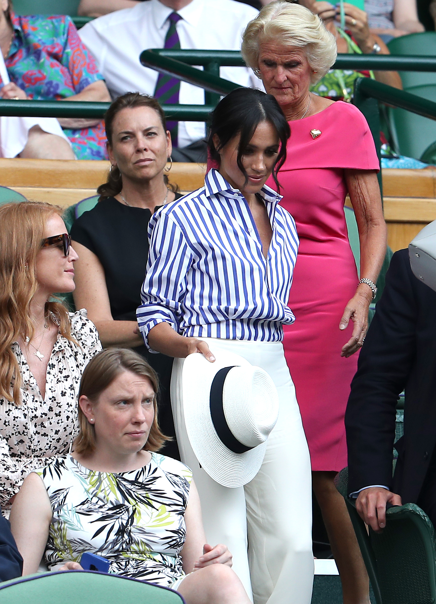 A Duquesa de Sussex no camarote real de Wimbledon em 2018