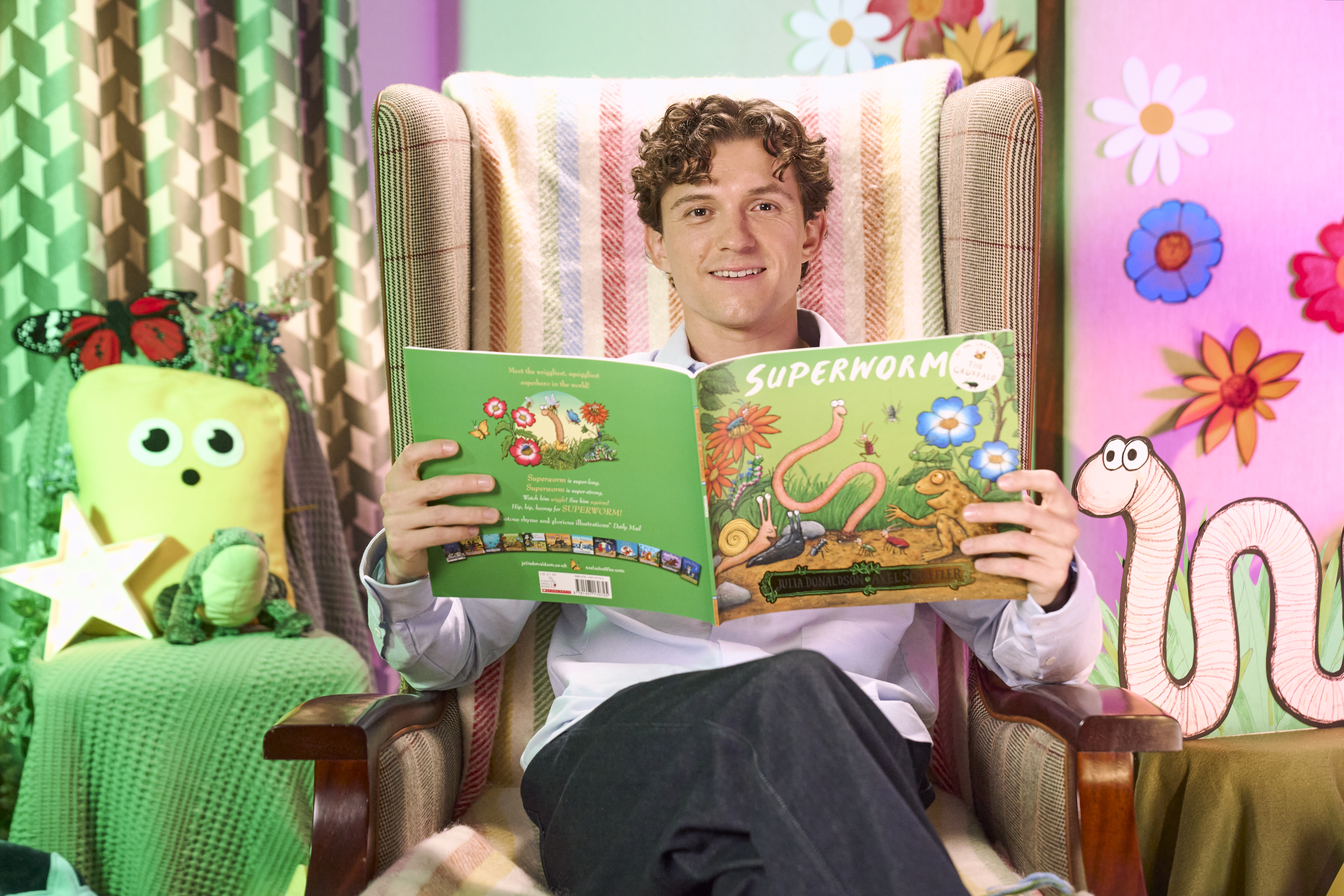 Tom Holland reading a book on CBeebies Bedtime Story