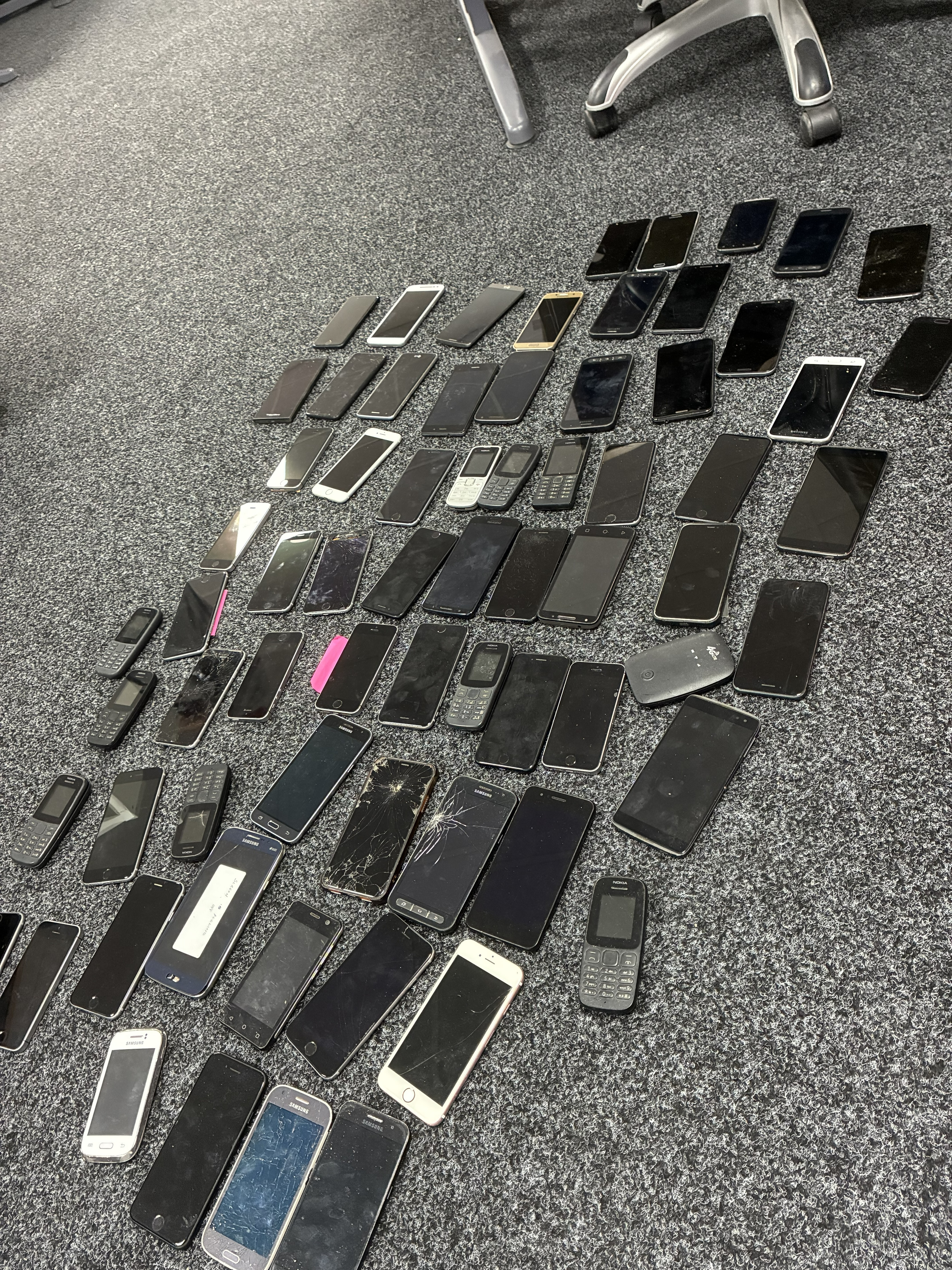 Mobile phones on an office floor