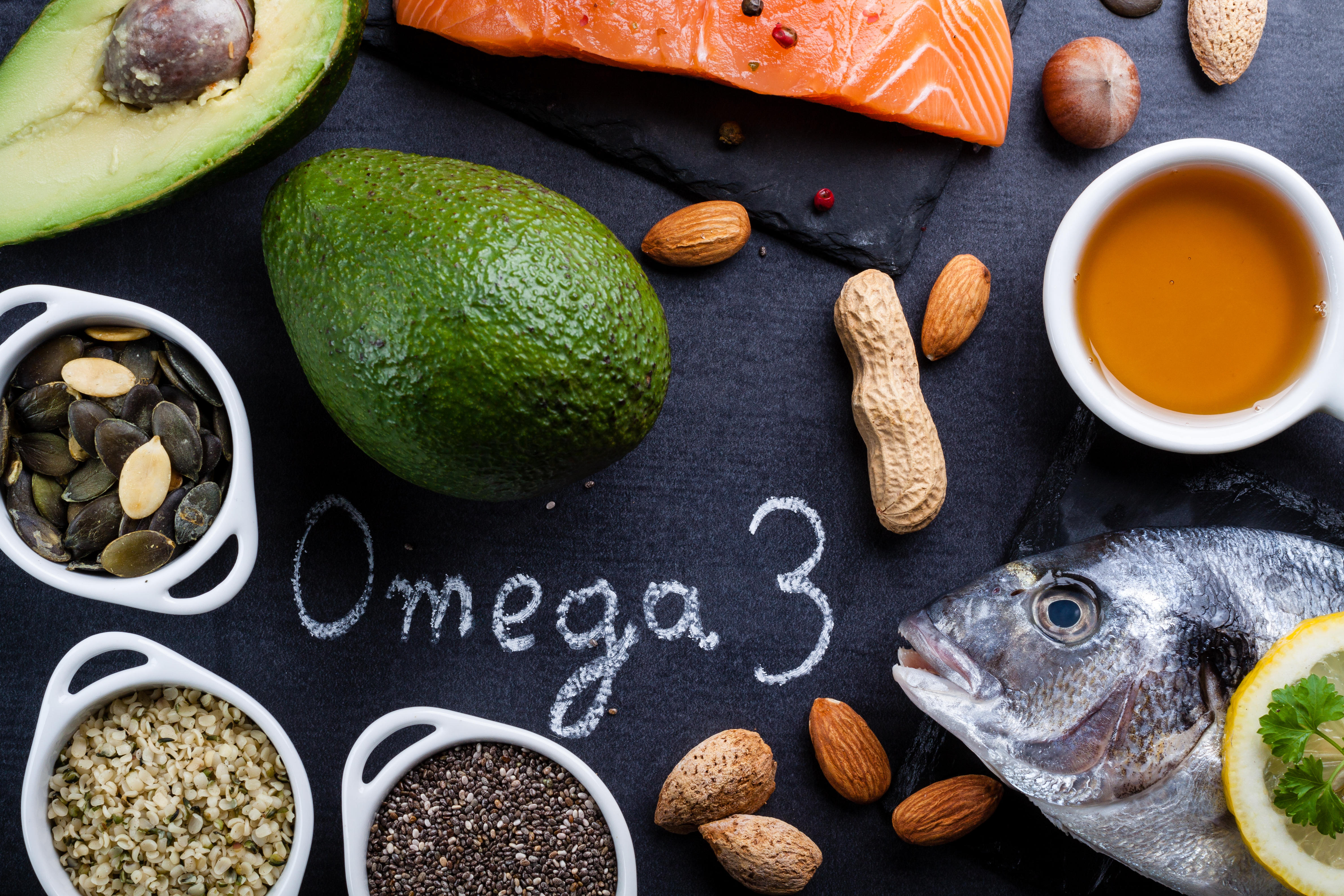  Black slate table with product rich in omega 3 