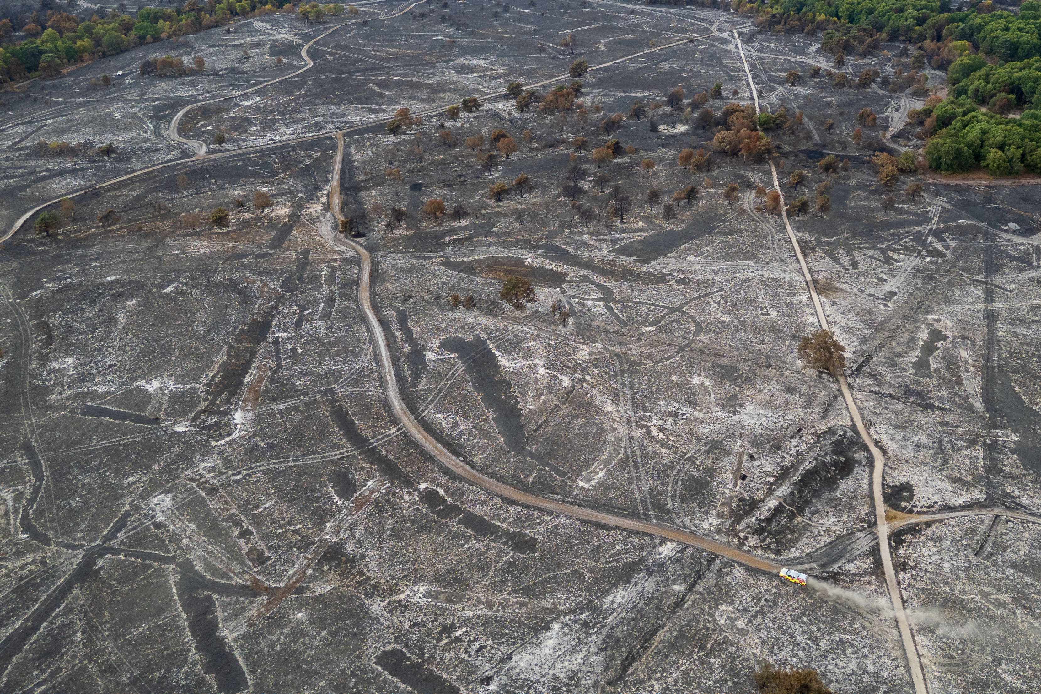 Aerial photo of the destroyed Dunwich Heath, a week after the fire (National Trust/ Justin Minns/ PA)